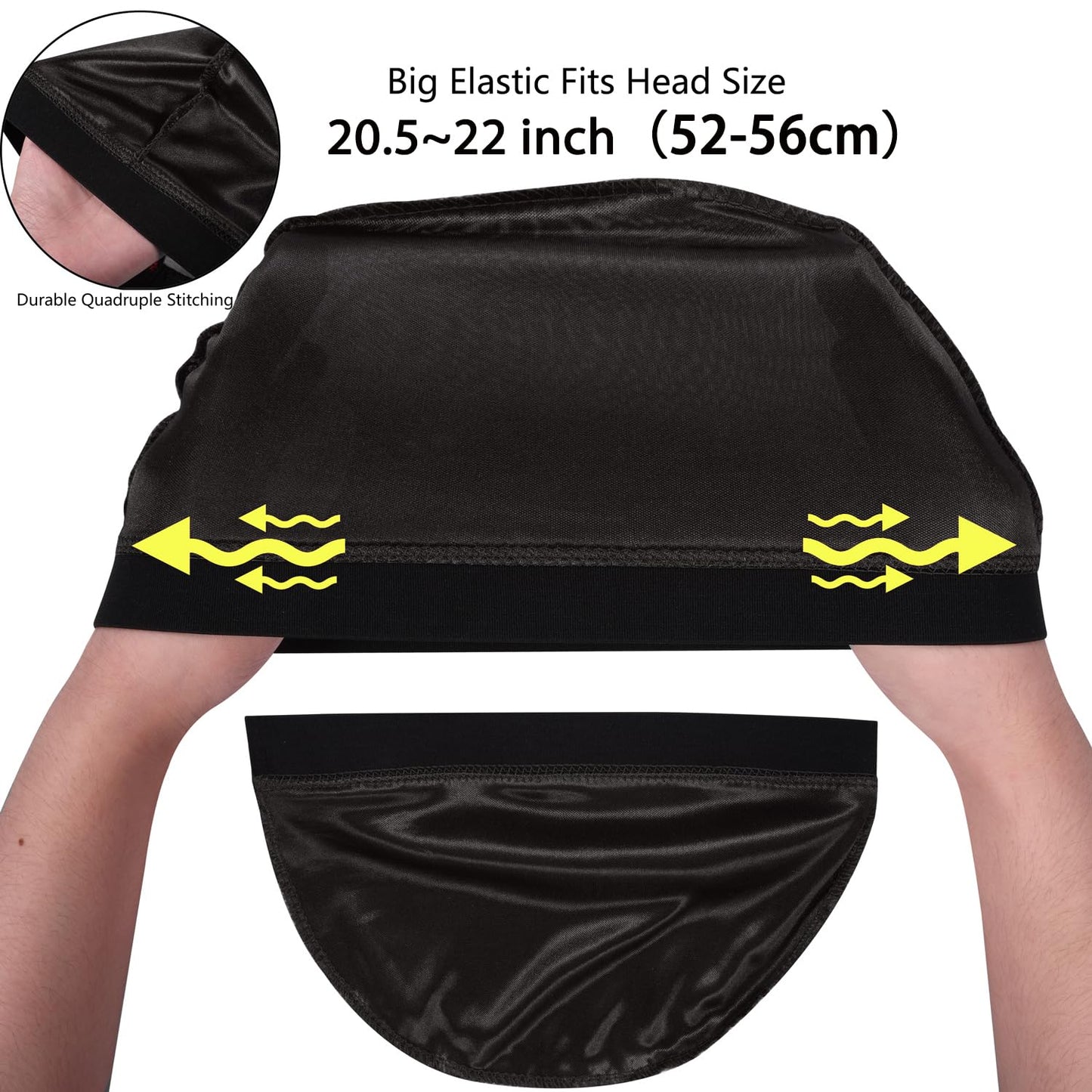 2PCS Silky Stocking Wave Cap for Men, Good Compression Over Durag （Thick Hair Style）