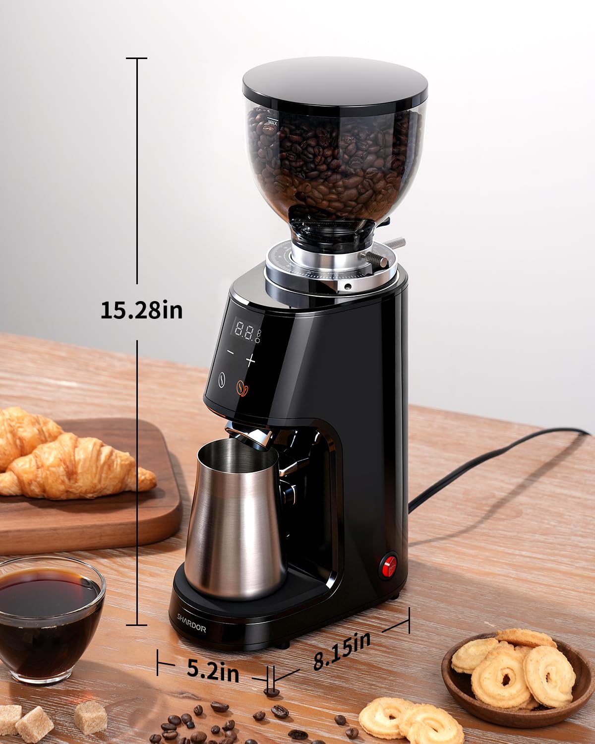 SHARDOR Professional 64mm Burr Coffee Grinder with 100 Grind Settings and All-Metal Chamber, Coffee Bean Grinder with Adjustable Electronic Timer and LED Display, Anti-Static,Black, 120V Only