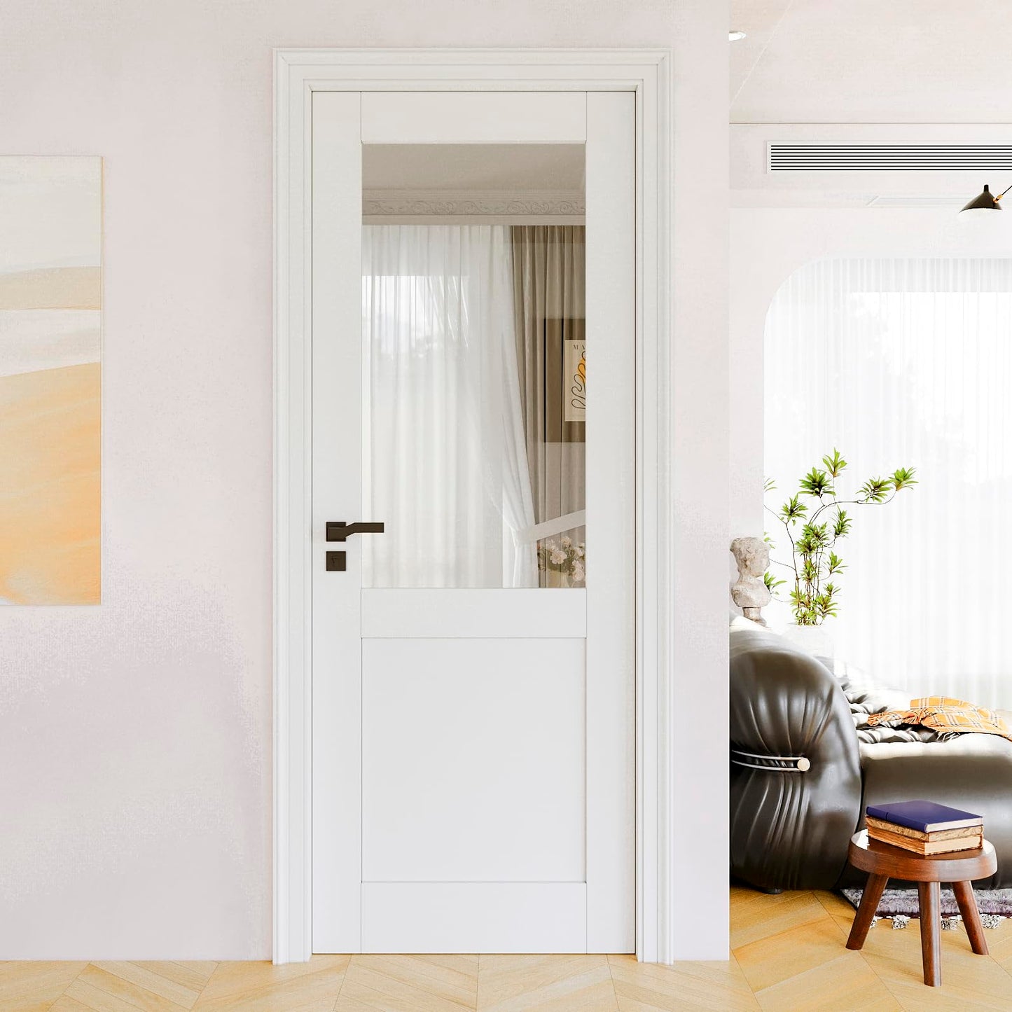 30" x 80" Clear Glass Slab Door, Half Lite Glass French Door Interior, Pre-Finished Paintable Single Panel for Living Room Pantry Laundry Closet Doors as Prehung, Pocket, Bifold Barn Doors