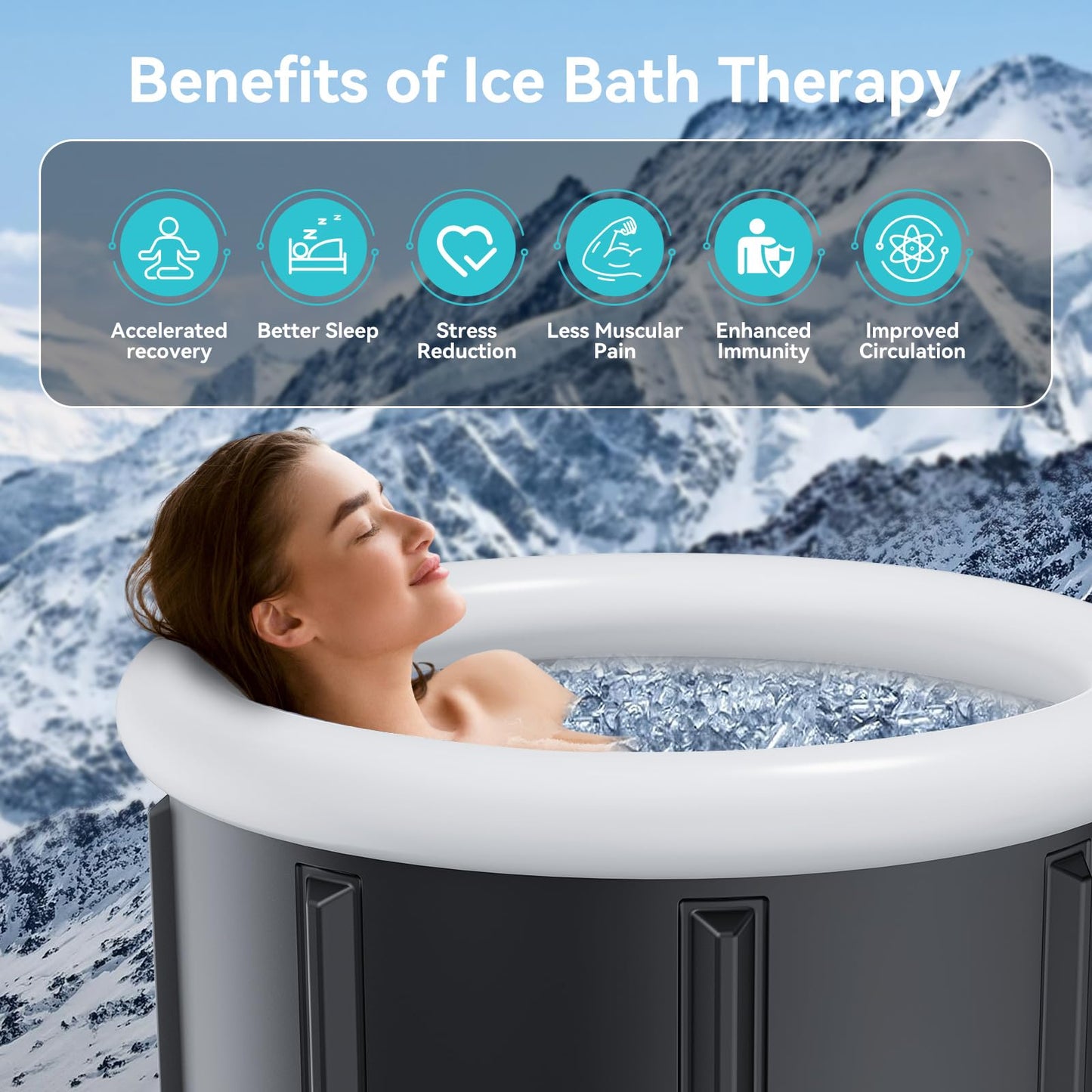 HOROW Ice Bath Cold Plunge Tub with Cover, Multiple Layered Portable Ice Bath Plunge for Cold Water Therapy and Recovery, Indoor & Outdoor Use for Athletes & Adults, 100 Gallons, Black, Round