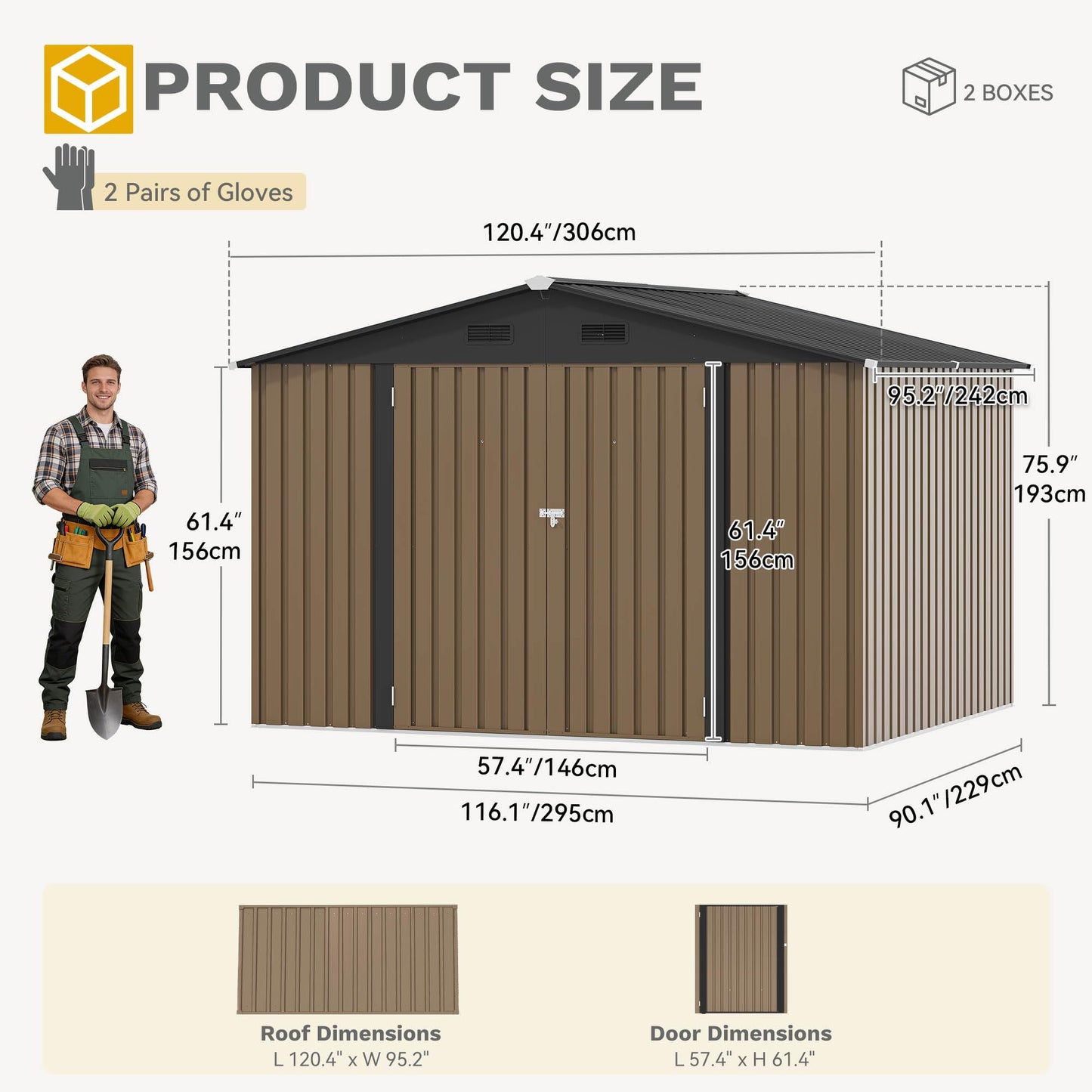 DWVO 10'x8' Large Metal Outdoor Storage Shed, Heavy Duty Tool Storage Sheds for Backyard Patio Lawn - Ideal for Bicycles, Garden Tools, and Lawn Equipment, Easy-to-Assemble, Brown