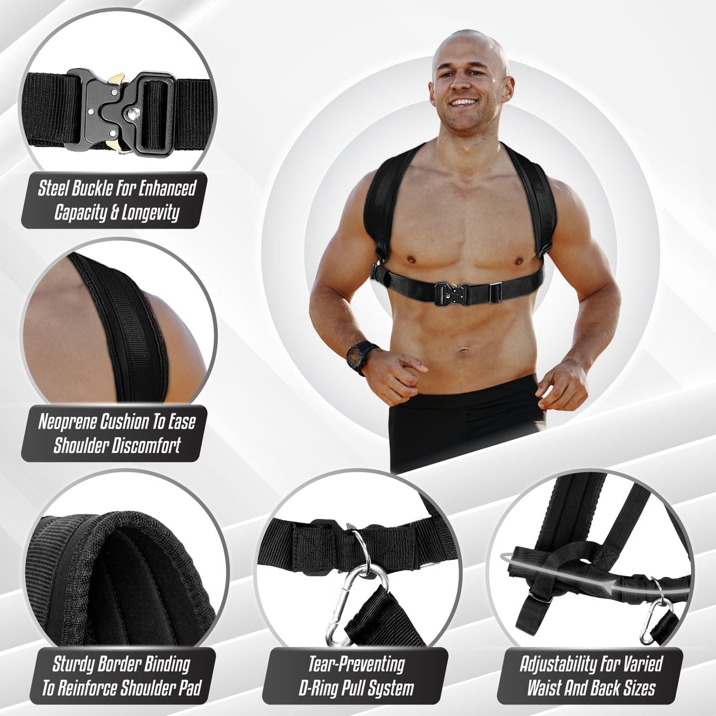 Yes4All Weighted Training Pull Sled with Vest, Steel Buckle, Fit for 1-2 Inch Plates, Sled Workout Equipment, Sport Power Sled for Athletic Exercise and Speed Improvement