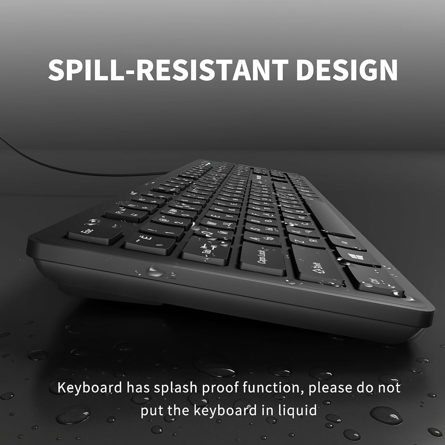 MIKUSO Fade-Proof Lettering Wired Keyboard Full Size - USB Office Keyboard with not Fading Keys,Silicone Anti Slip