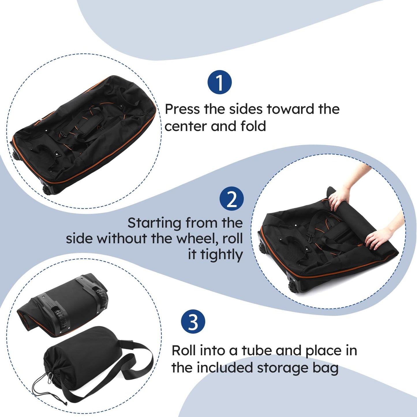 Vrtisa 110L Expandable to 140L 32” Foldable Oxford Soft-Sided Rolling Duffle Bag with 2 Heavy-Duty Wheels,2 Large Compartments,Adjustable Shoulder Strap and Attached Organizer Pouch,Black Orange