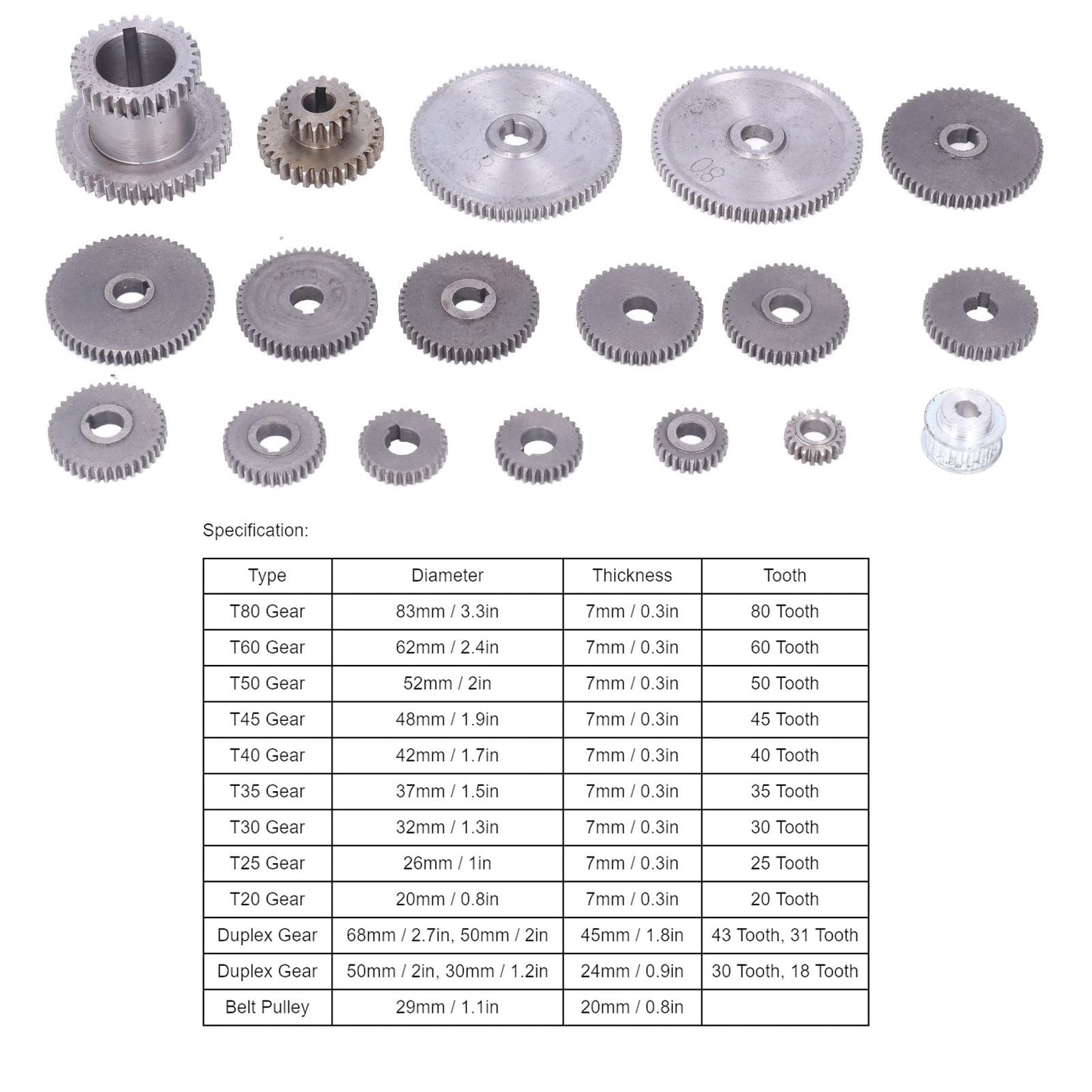 Metal Gears, Mini Gears Set, Metal Lathe Gears Kit Multiple Sizes Mini Lathe Replacement Gears for Cutting Machine for CJ0618 Mini Lathes & Milling Machines