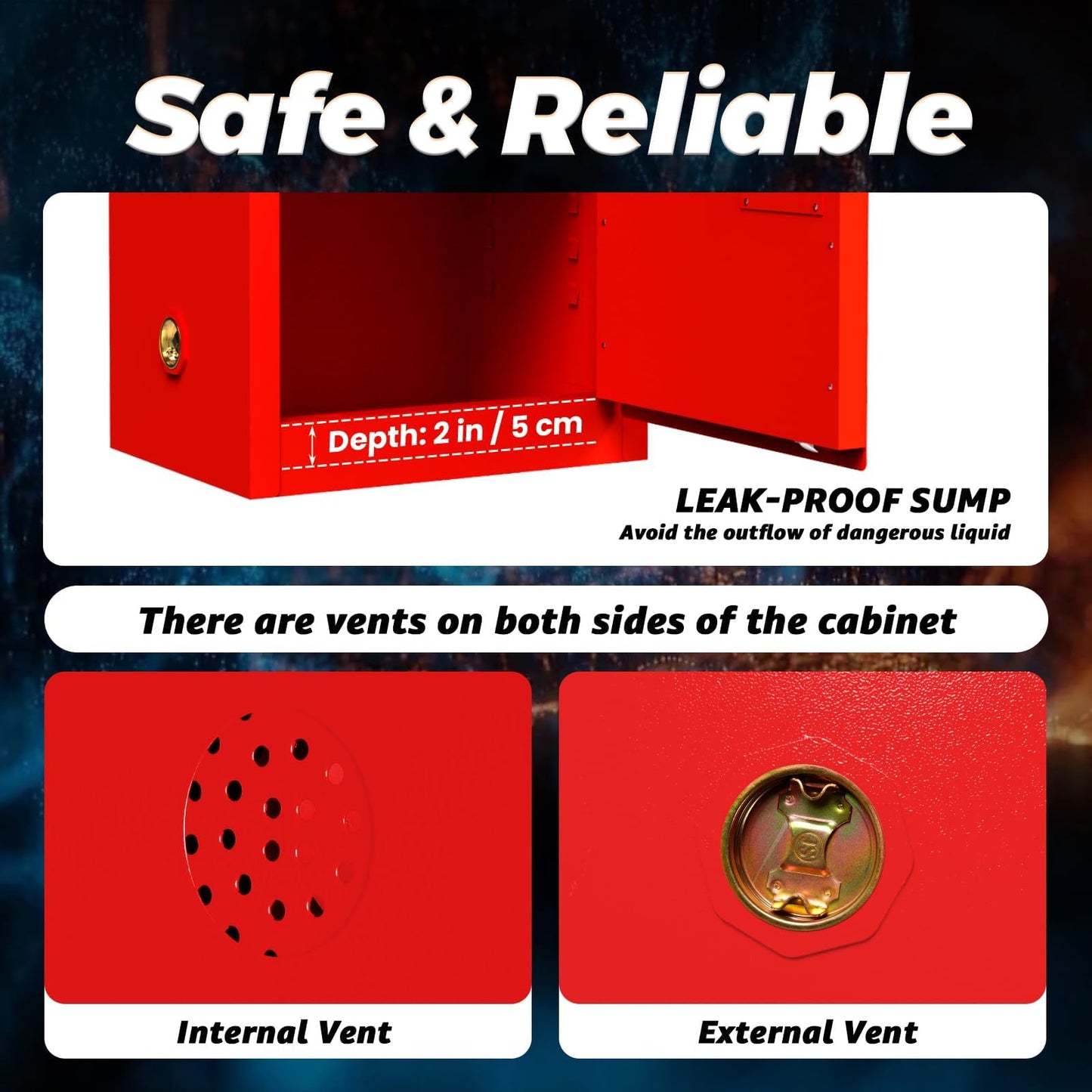 Hazardous Storage Cabinet, 40 Gallon Flammable Storage Cabinet with Adjustable Shelf, Thickened Galvanized Steel Chemical Safety Cabinet for Flammable Liquids, Industrial Use (23"W x 18"D x 35"H)