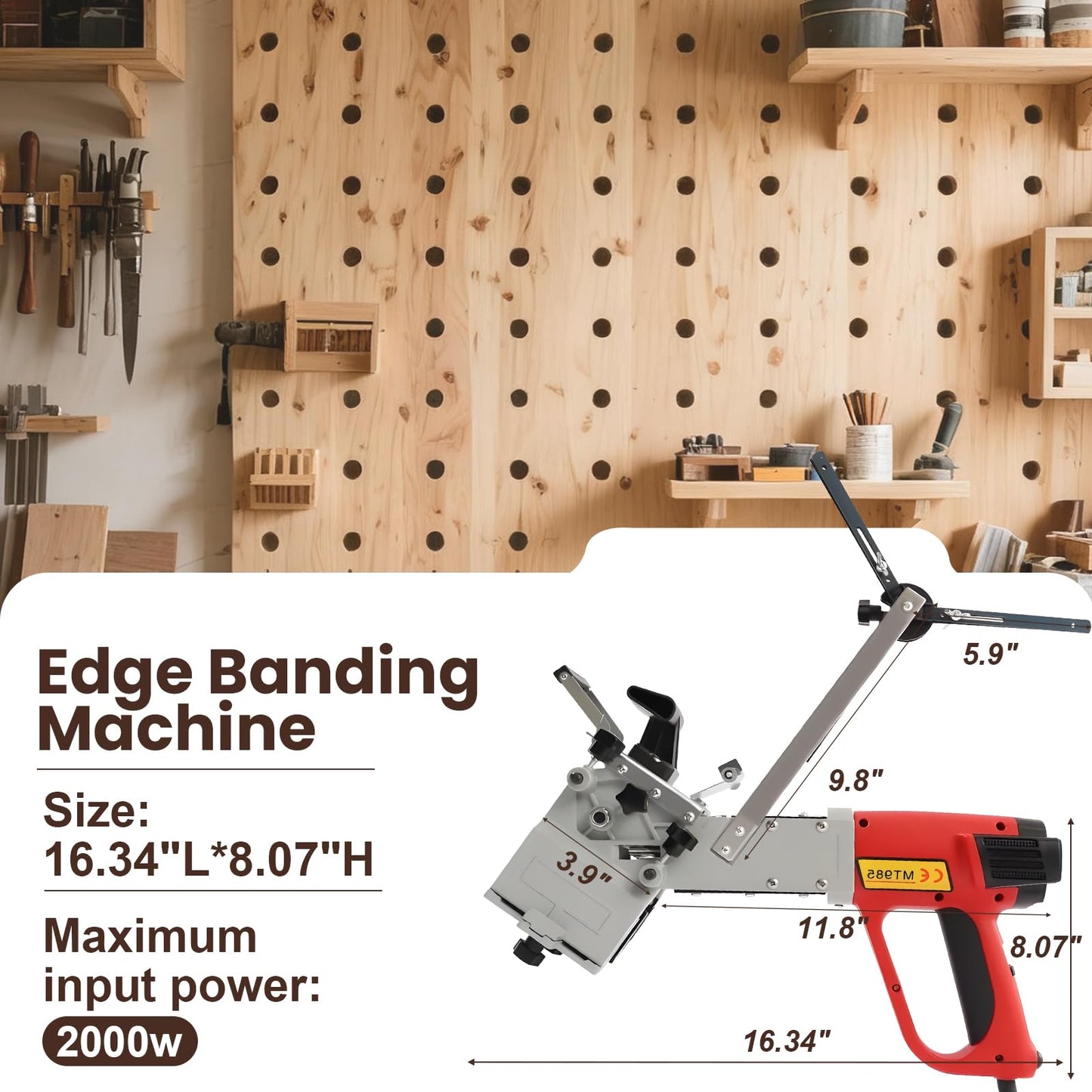 Professional Edge Banding Machine, 110V Portable Woodworking Tool, 2000W, Red, with Temperature Control, for Straight and Curved Edges