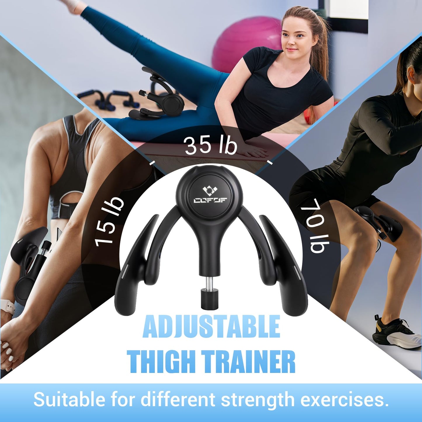 Thigh Trainer for Women, 15-70LB Adjustable Resistance Inner Thigh Exerciser for Pelvic Floor Muscle Repair, Thigh Trainer Kegel Exercise for Shaping, Yoga & Weight Loss at Home Gym - Black Gray