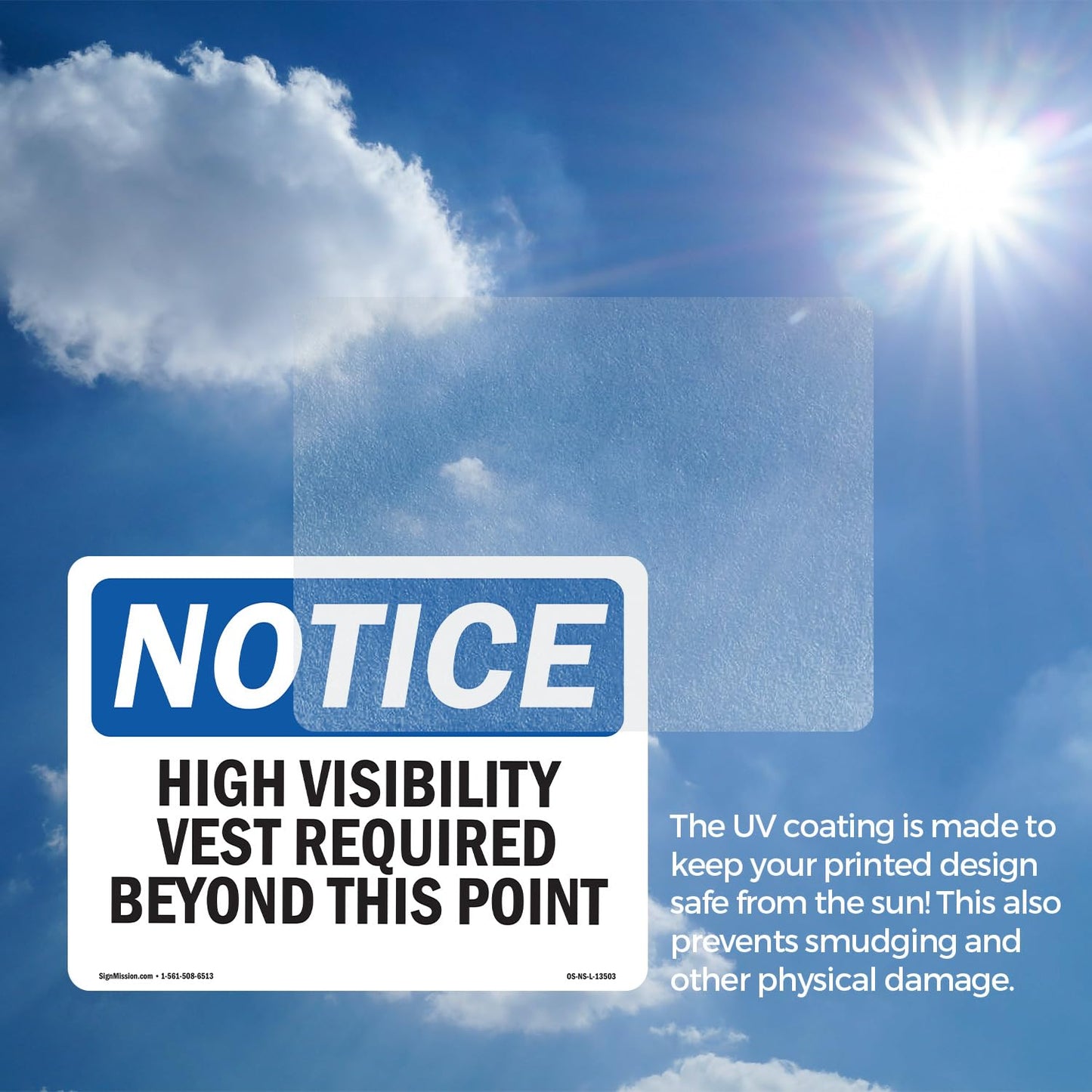High Visibility Vests Required Beyond This Point OSHA Notice Vinyl Decal Label 18 Inch x 12 Inch - 10 Pack