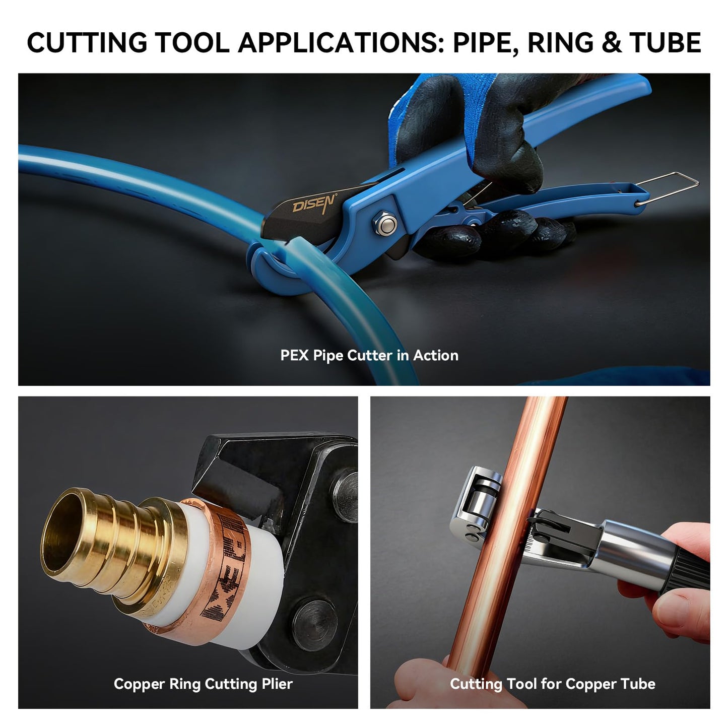 DISEN Hydraulic Copper Pipe Tube Fittings Crimping Tool with Copper Cutter, PEX Tubing Cutter and Copper Ring Removal Tool, Hydraulic Driven Press Tool with 8 Dies for Copper Pipe or PEX Pipe Crimp