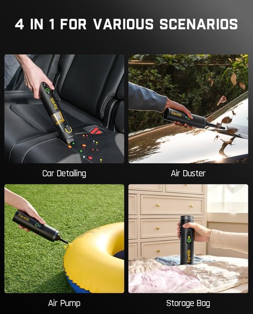 Fanttik Slim V10 APEX Cordless Car Vacuum - 4-in-1 Portable Mini Handheld Vac with 19kPa Suction Power | Smart Digital Display & 2 Suction Modes (Black)