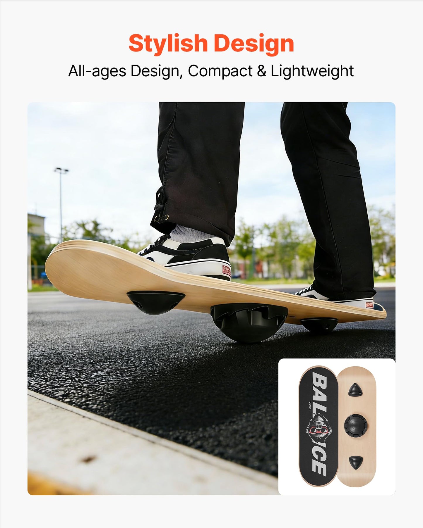 VEVOR Balance Board, Wobble Board Trainer for Adults 3-Level Adjustable Base, Premium Wooden Balance Training Equipment, Slip-Resistant Surface for Core Workout, Standing Desk Exercise, Home Gym, Yoga