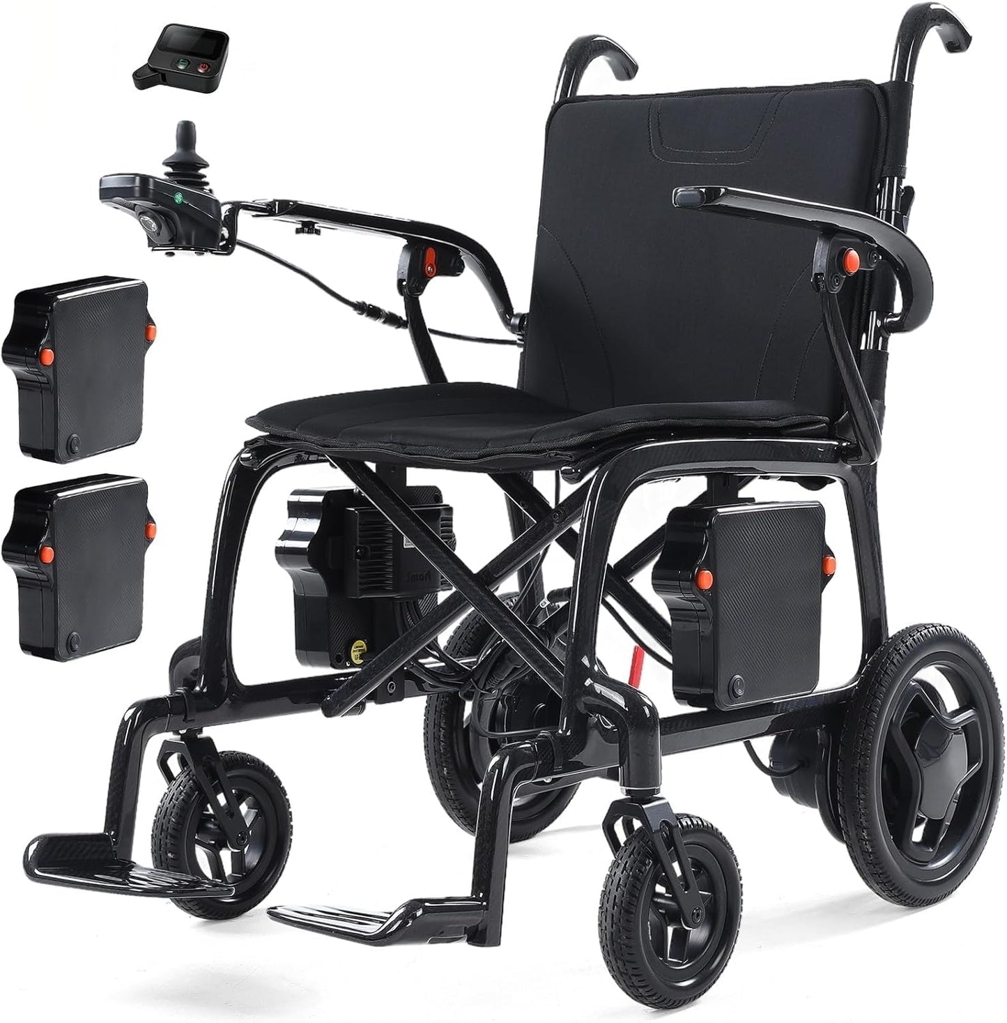 22 lbs Ultra-Lightweight Carbon Fiber Power Wheelchair – Features Dual Batteries and Rear Controls, 29-Mile Range, Foldable Electric Wheelchair for Adults, Approved for Air Travel