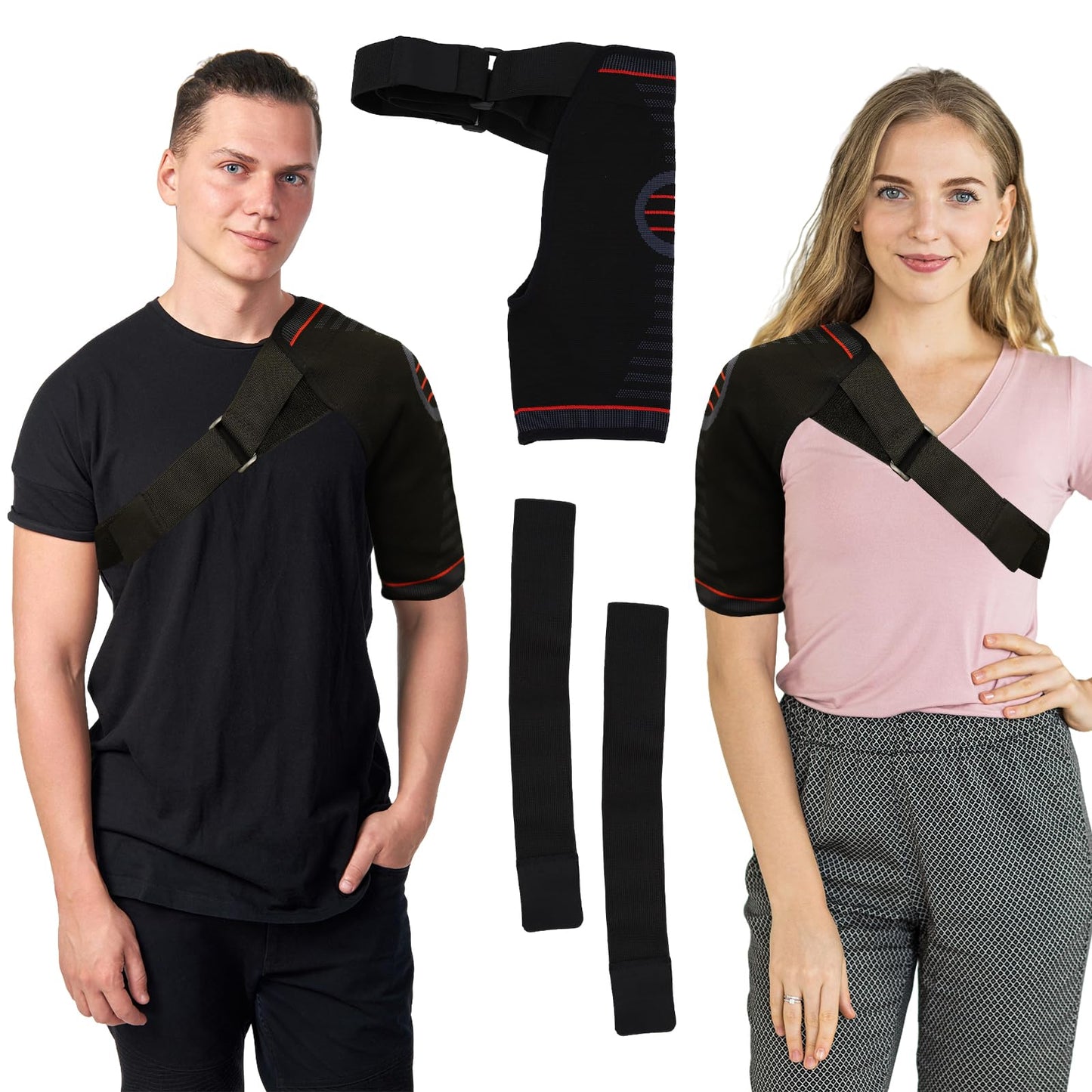 Giococo Adjustable Shoulder Brace for Women & Men,Shoulder Pain Relief & Sports Protection，Rotator Cuff Compression Sleeve With replacement straps -One Size Fits Most (Black)
