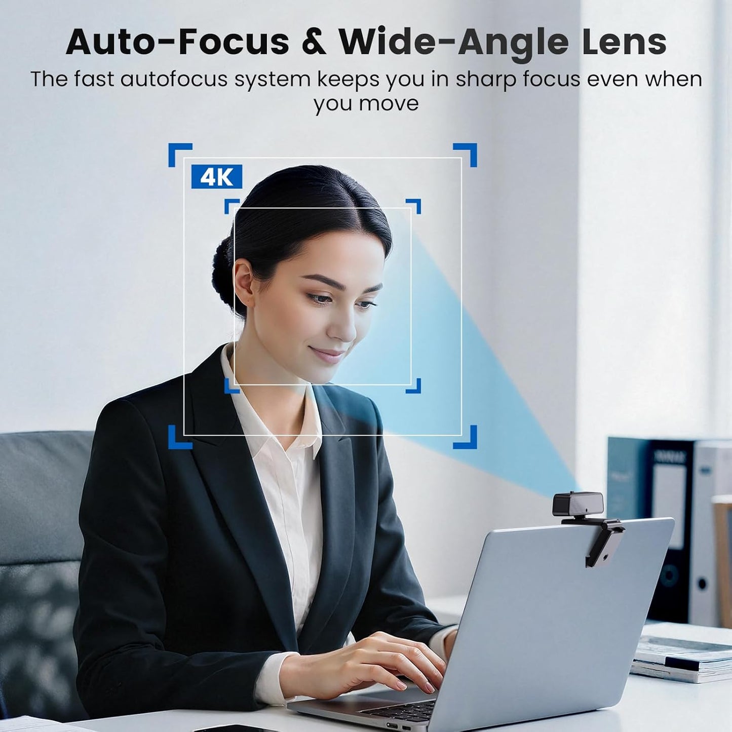 cbeyook 4K 90 Basic Autofocus Webcam, Wide Angle Computer Camera with Adjustable Monitor Clip, Built-in Mic & Plug
