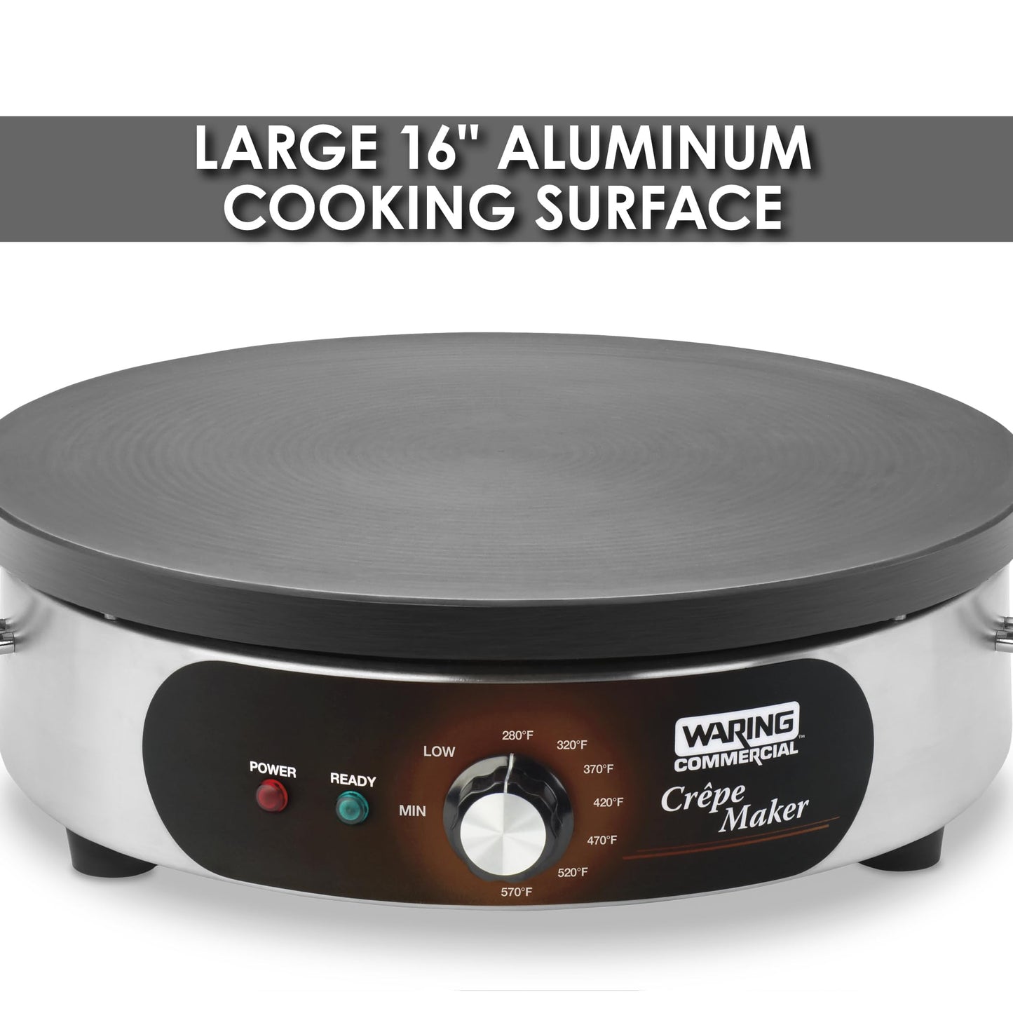Waring Commercial Crepe Maker, 16" Cast Iron Cooking Surface, 570°F Adjustable Thermostat, for Restaurants & Commercial Kitchens, 120V, WSC160X