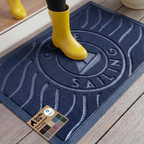 GORILLA GRIP Waterproof All-Season WeatherMAX Doormat - Natural Rubber, Stain & Fade Resistant, 29x17, Blue Sailing