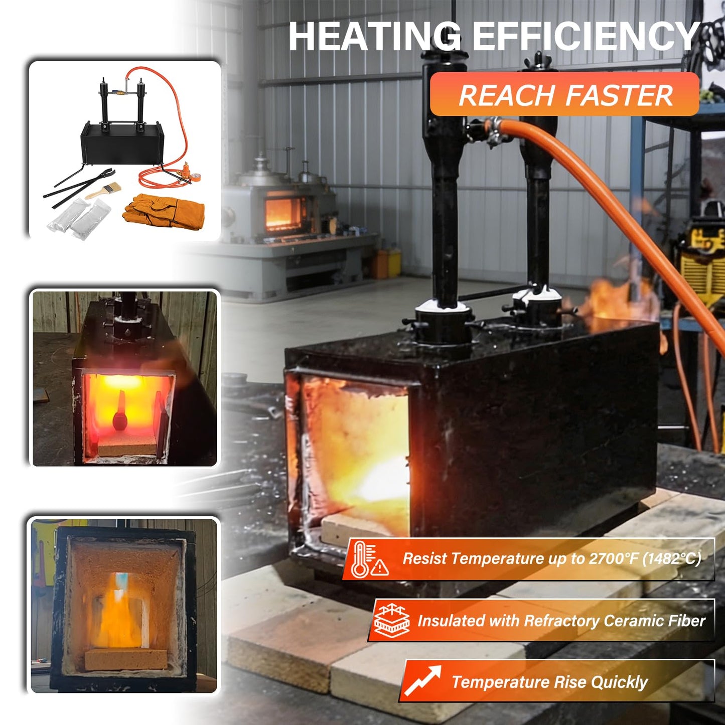 Bonbo Propane Gas Forge Double Burner 2700°F/1482°C, Portable 2-Door Square Forging Furnace for Blacksmithing, Knife Making, Tools & Equipment Forging, Large Capacity Deluxe Kit with Tong & Gloves