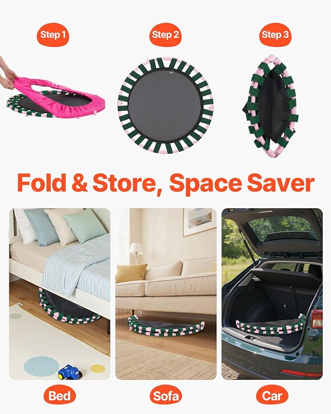 VEVOR 3FT Trampoline 36" Indoor/Outdoor for Toddlers, Foldable Mini Baby With Foam Handle, Recreational Birthday Gift
