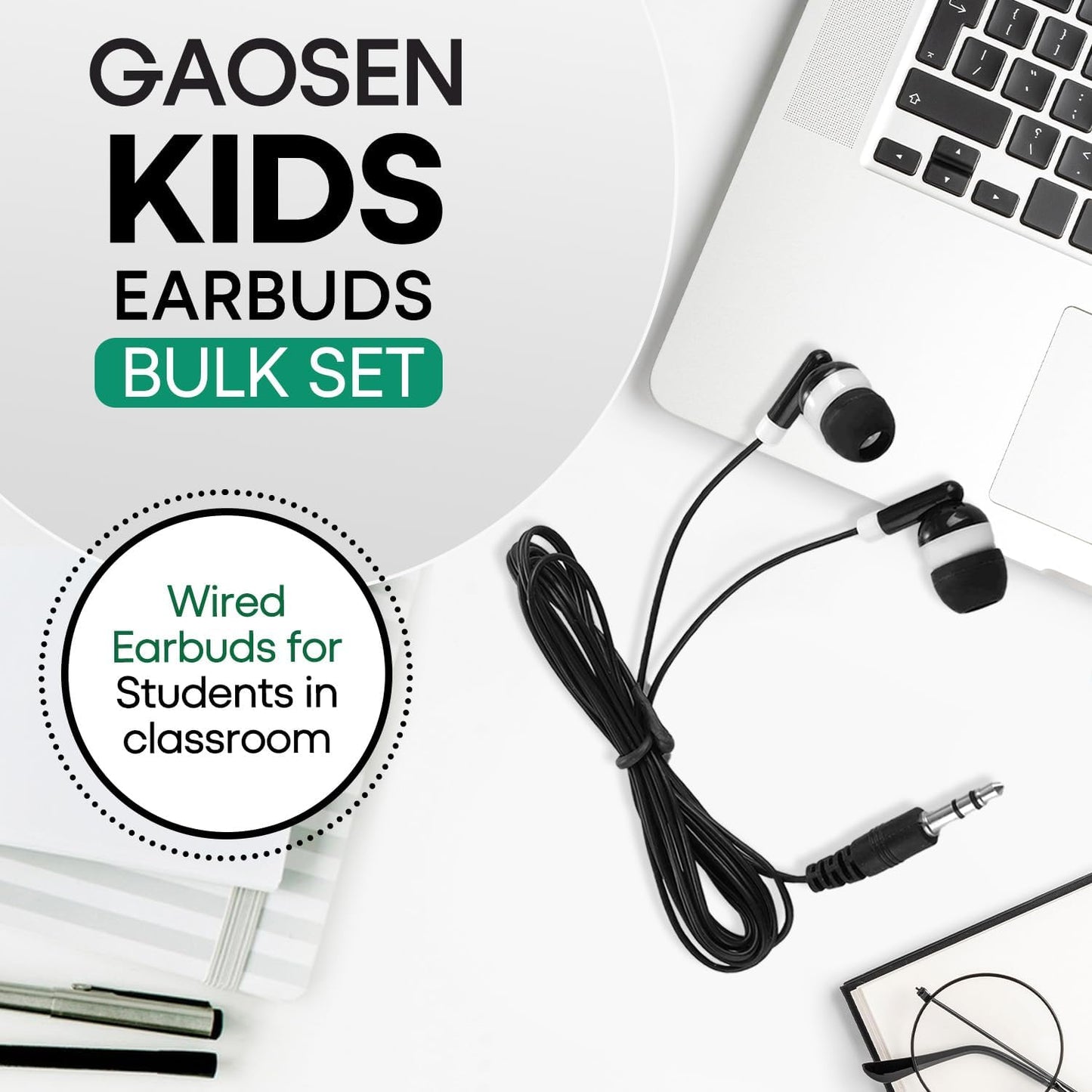 Gaosen 50 Pack Set (GS01,50 Kids Earbuds for School Classroom,Wholesale Class Wired Bulk Earphones for Children