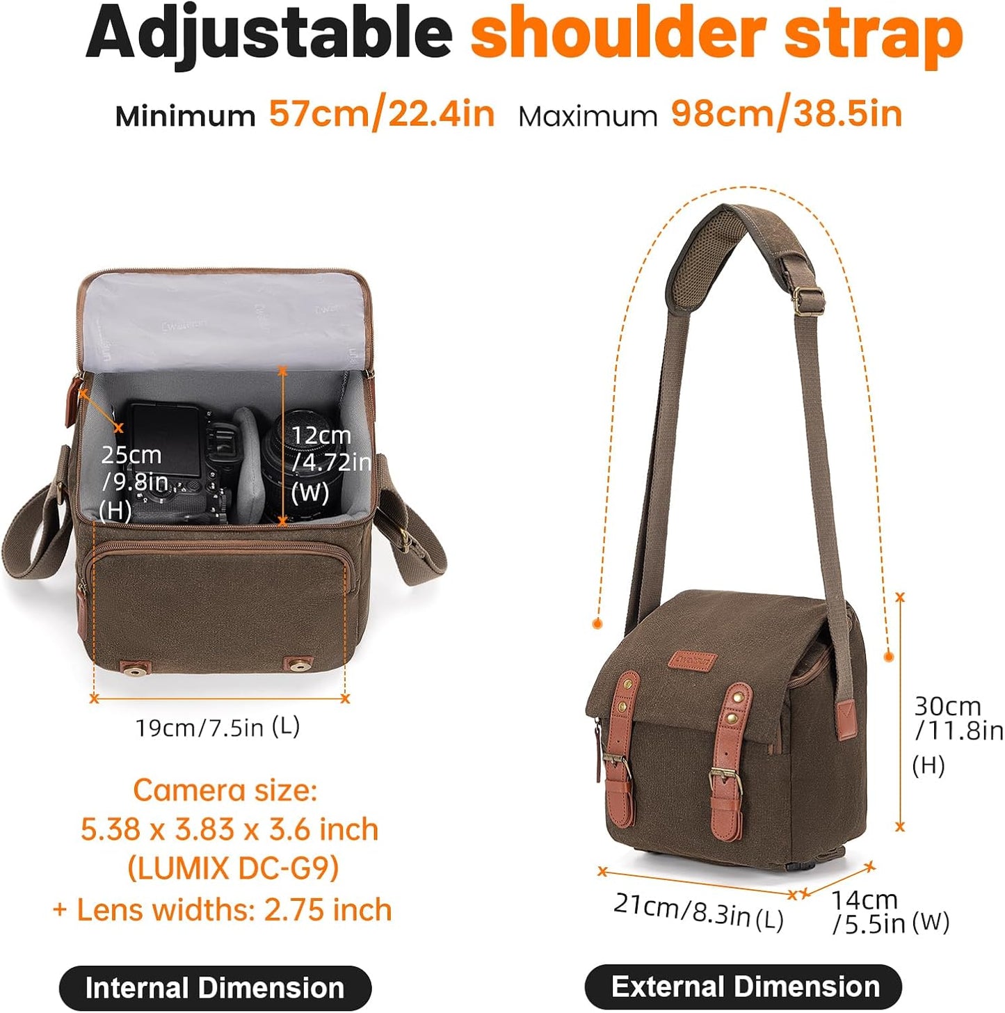 Cwatcun Small Camera Bag Compact Canvas Camera Messenger Bag, Digital Camera Shoulder Case, Travel Photography Bag