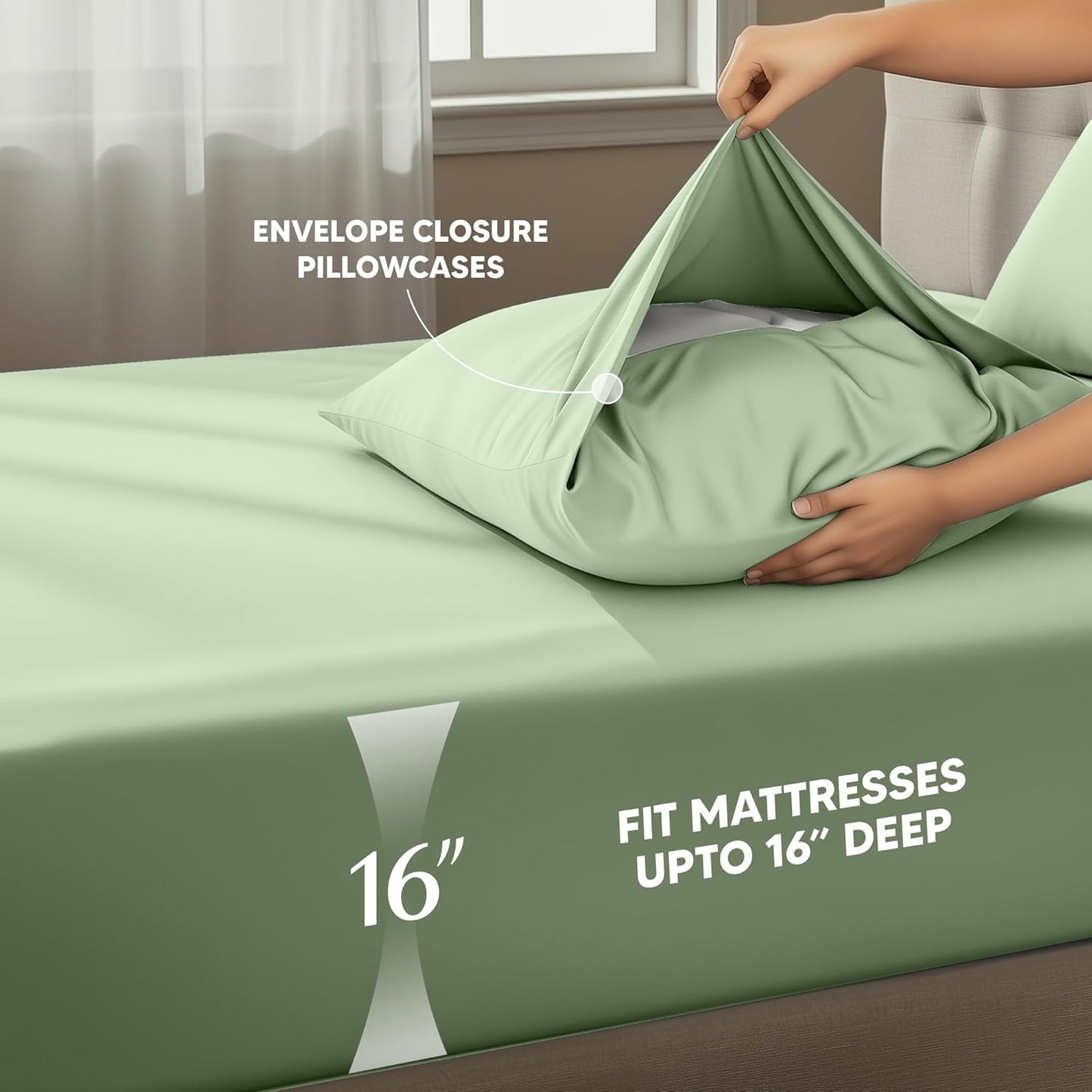 Utopia Bedding King Size Sheet Set - Soft, Breathable Microfiber | 4-Piece in Sage with Oeko-Tex Certification