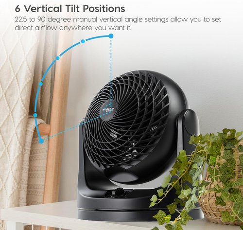 IRIS USA WOOZOO Desk Fan - Oscillating Air Circulator with 3 Speeds & 112° Tilt - Quiet & Compact for Bedroom/Office, Black