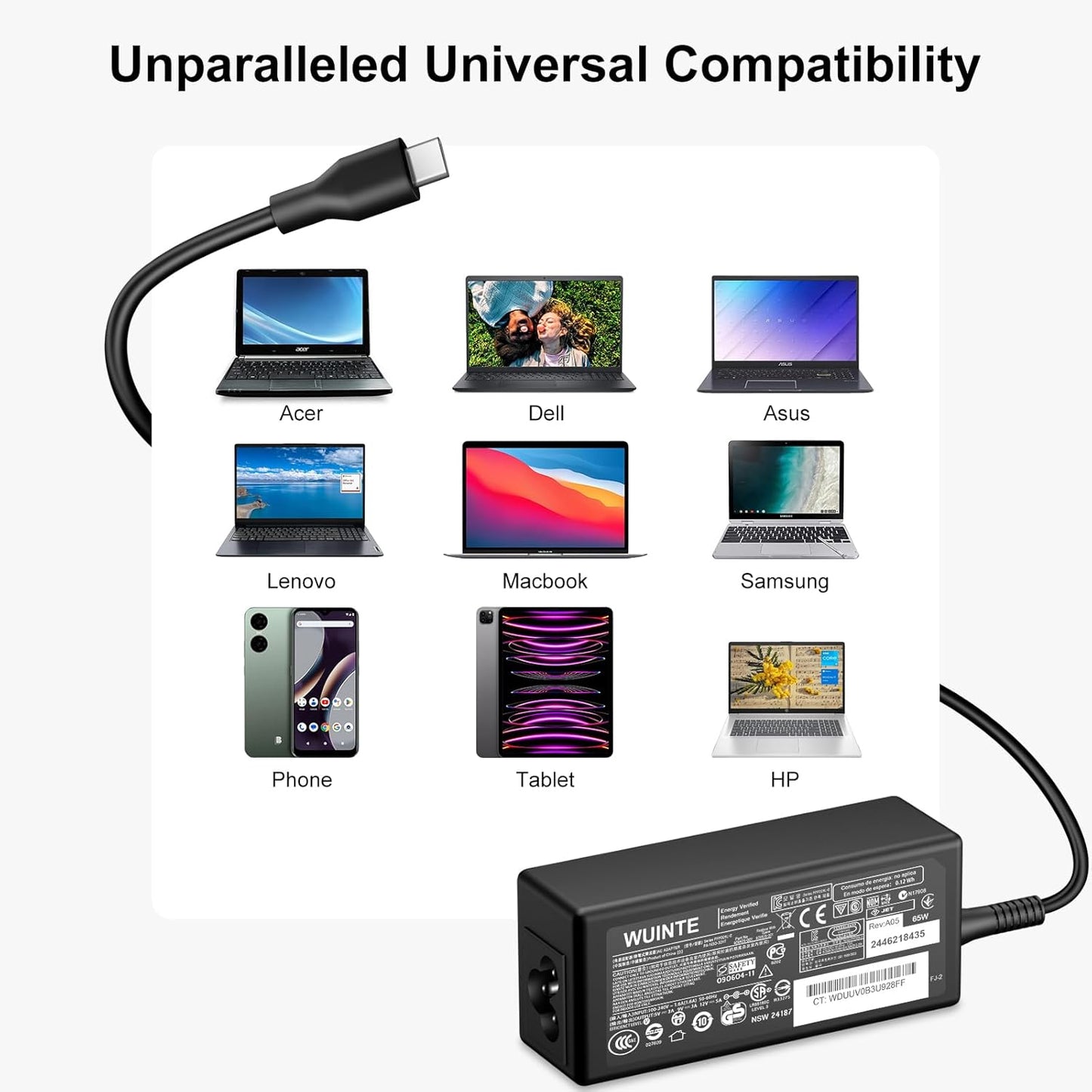 WUINTE 65W 45W Charger Compatible with Acer Laptop Chromebook Charger USB C Fast Power Adapter