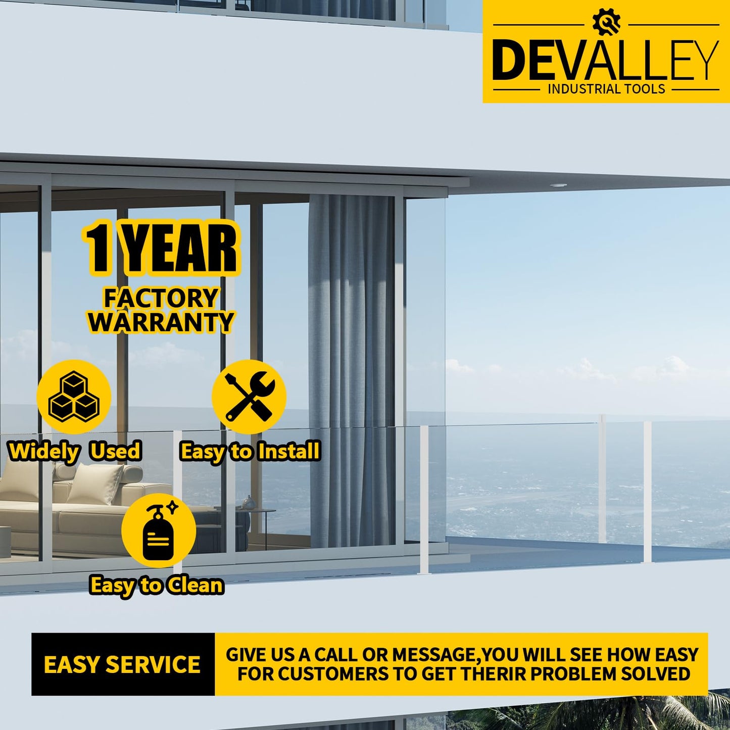 DEVALLEY 3ft(41.34") Glass Balustrade End Post with Mounting Strip,Silver Garden Privacy Fence Posts with Spigot Slot & Sturdy Base for Glass,Wood,PVC,DIY Serial Post for Steps,Balcony,Deck,Yard