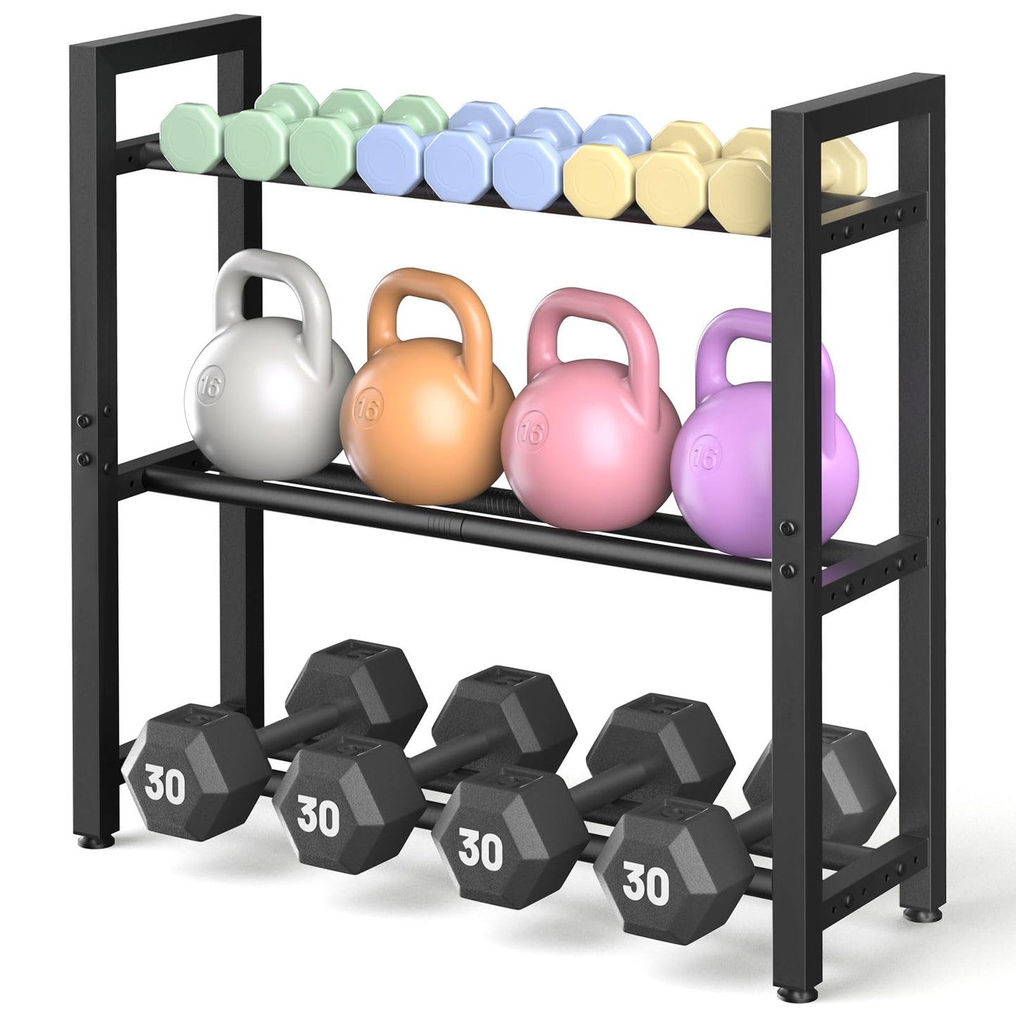 Dumbbell Rack Stand Only, Weight Rack for Home Gym, Heavy-Duty Kettlebell Rack, 3 Tier Adjustable Weight Storage Racks, Space-Saving Home Gym Organizer