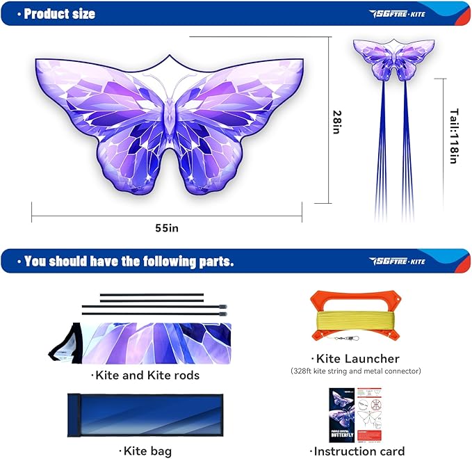 Golden Butterfly Design Kites ，Outdoor Work Colorful Kite Long Tails，Easy to Fly ，Outdoor Flying Toys for Adult and Kids Surf with Handle