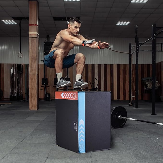 VEVOR 3 in 1 Plyometric Jump Box, Cotton Plyo Box, Platform & Jumping Agility Box, Anti-Slip Fitness Exercise Step Up Box for Home Gym Training, Conditioning Strength Training, Multiple Sizes, Black