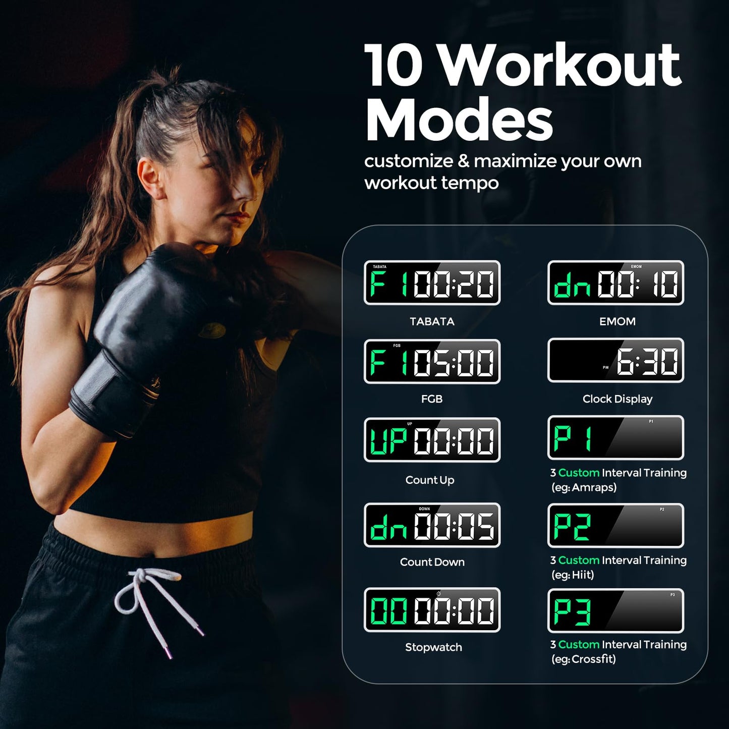 REACHER Portable Gym Timer Clock for Home Garage, Countdown/UP, Stopwatch, Workout Interval Timer with Powerful Battery, Strong Magnet, Adjustable Volume, Digital Fitness Crossfit Boxing HIIT