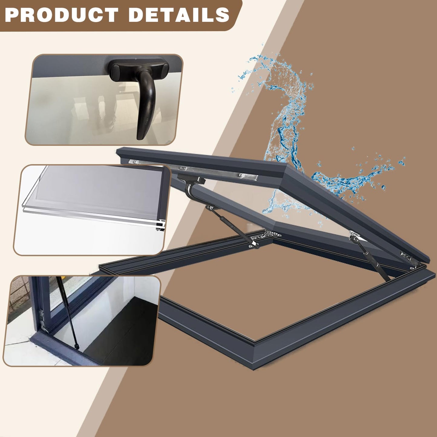 Skylight Roof Window, Tempered Glass Security Roof Hatch Cover, Flush Mount Roof Access Hatch, Attic Viewing Venting Door, Basement Lighting Well Window for Sun Room Garage (27.5 * 27.5in)