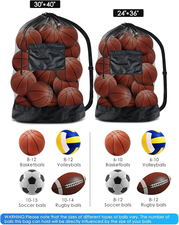 Ball Storage Net Bags, Sports Equipment Organizer for Garage/Outdoor/Pool/Gym/Beach, Drawstring Mesh Bag for Basketball/Football/Soccer/Volleyball/Swimming Gear/Toys