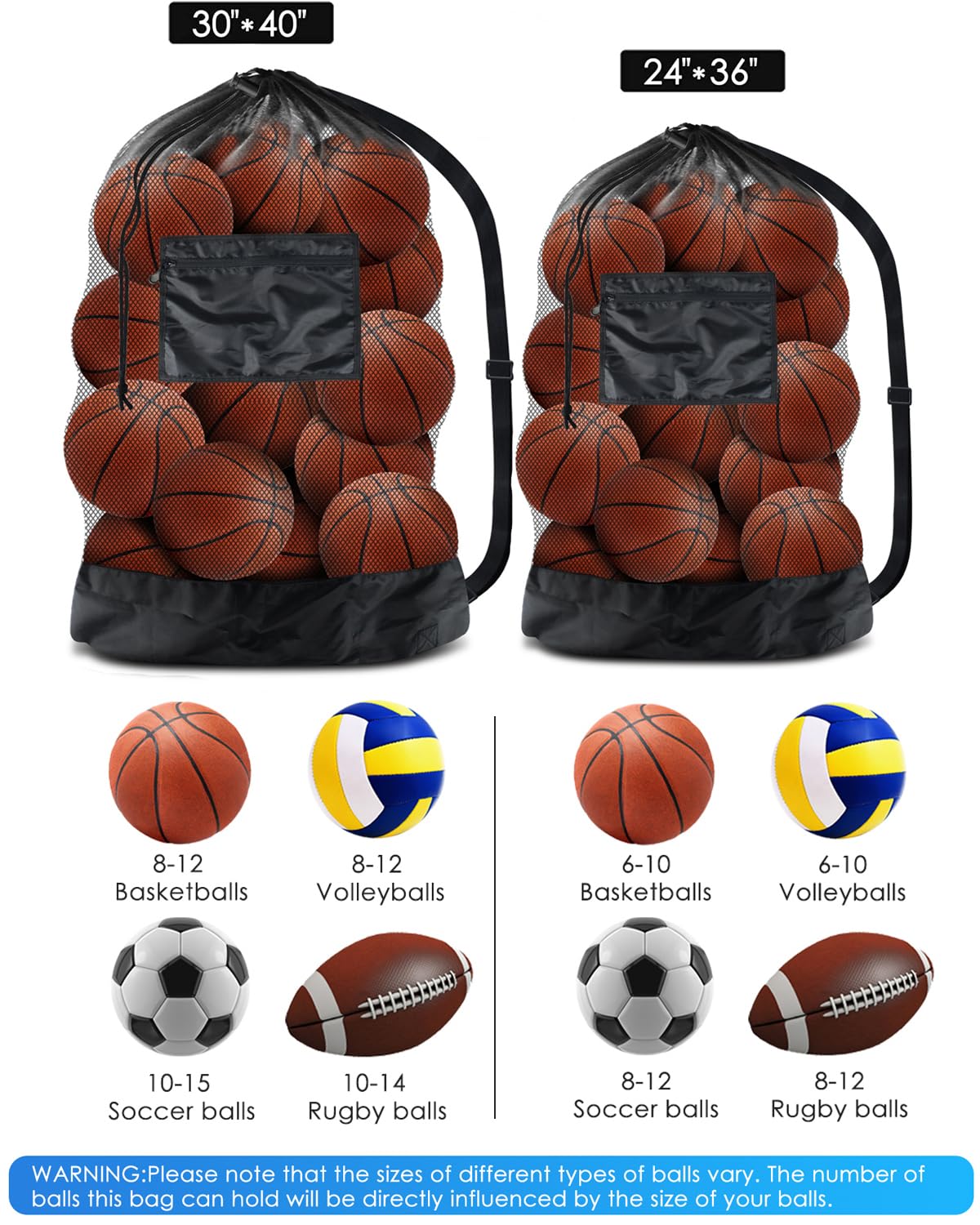 BROTOU Ball Storage Net Bags, Sports Equipment Organizer for Garage/Outdoor/Pool/Gym/Beach,Drawstring Mesh Bag for Basketball/Football/Soccer/Volleyball/Baseball/Tennis/Swimming Gear/Toys