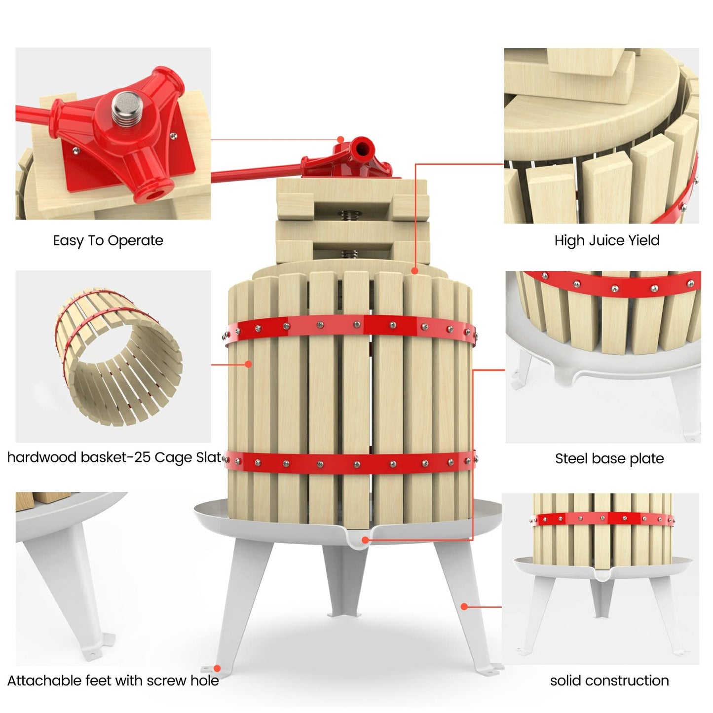 Fruit Apple Crusher and Wine Press with Filter Bag,100% Nature Apple&Grape&Berries Crusher Manual Juice Maker