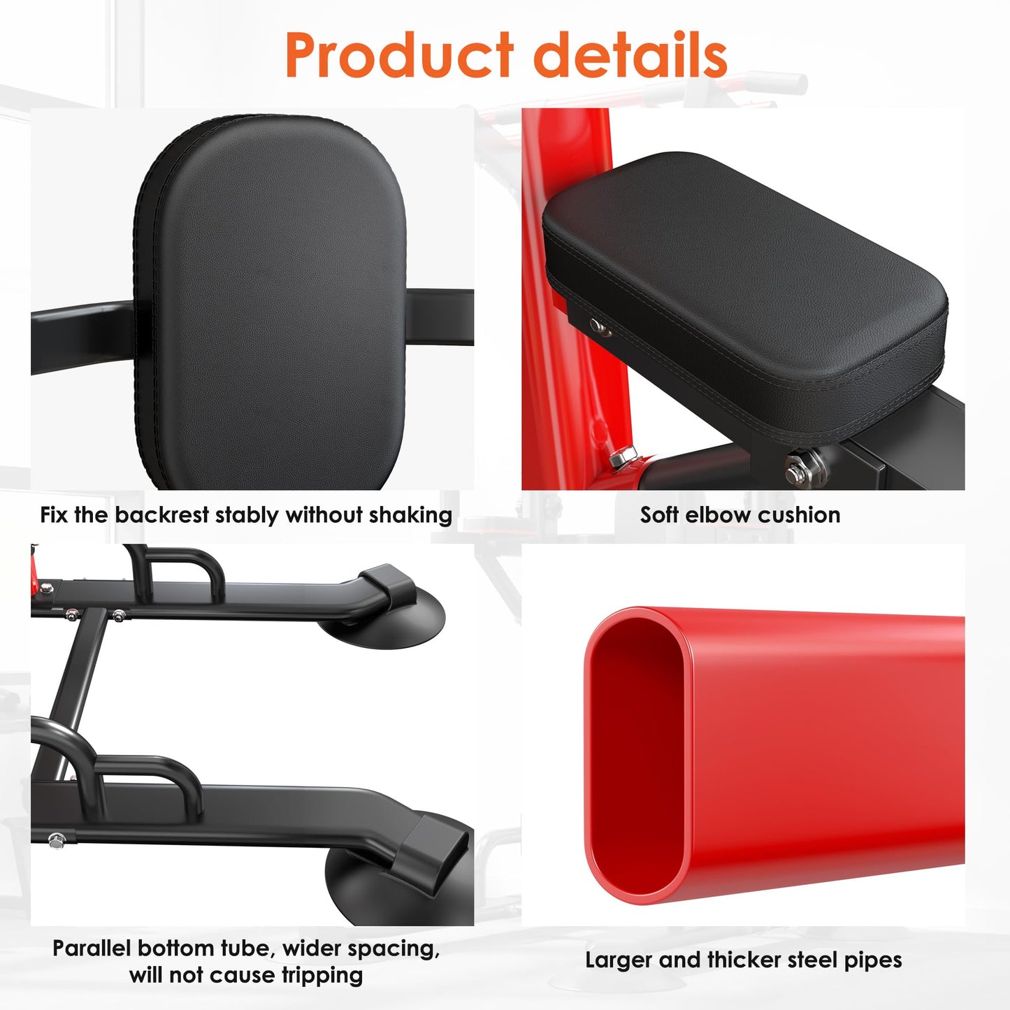 SogesPower Power Tower Pull Up Bar Station, 12-Level Adjustable Multi-Function Pull Up Dip Station for Home Gym, Pull Up Bar Stand Dip Bar Strength Training Fitness Equipment, Red with Resistance Bands