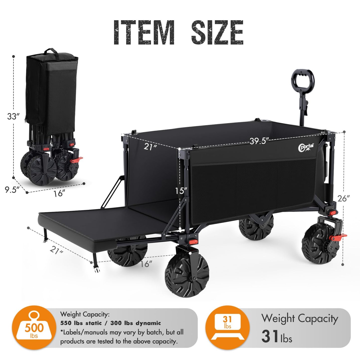 Portal 300L Large Wagons Carts Foldable with Tailgate, 550LB Heavy-Duty Collapsible Beach Wagon with All-Terrain Wheels, Oversized Folding Wagon for Camping, Sports, and Pets