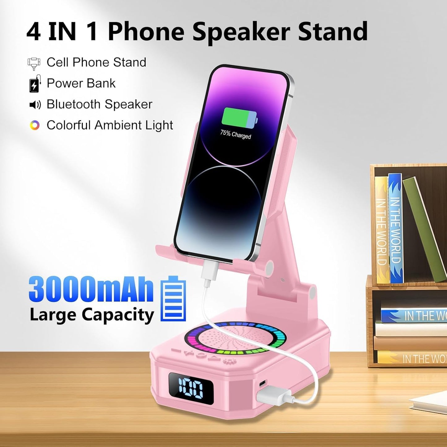 buwy 8 Cell Phone Stand with Wireless Bluetooth Speaker and RGB Ambient Light, Anti-Slip Base HD Surround Sound