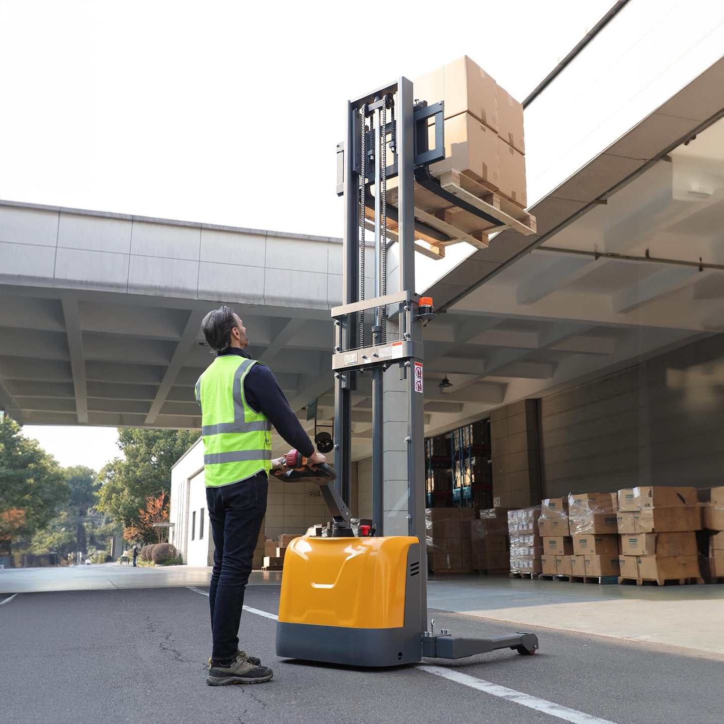 APOLLOLIFT Full Electric Stacker, Straddle Pallet Truck Stackers 98" Lifting, 3300lbs Material Lifter for Warehouse, with Adjustable Forks
