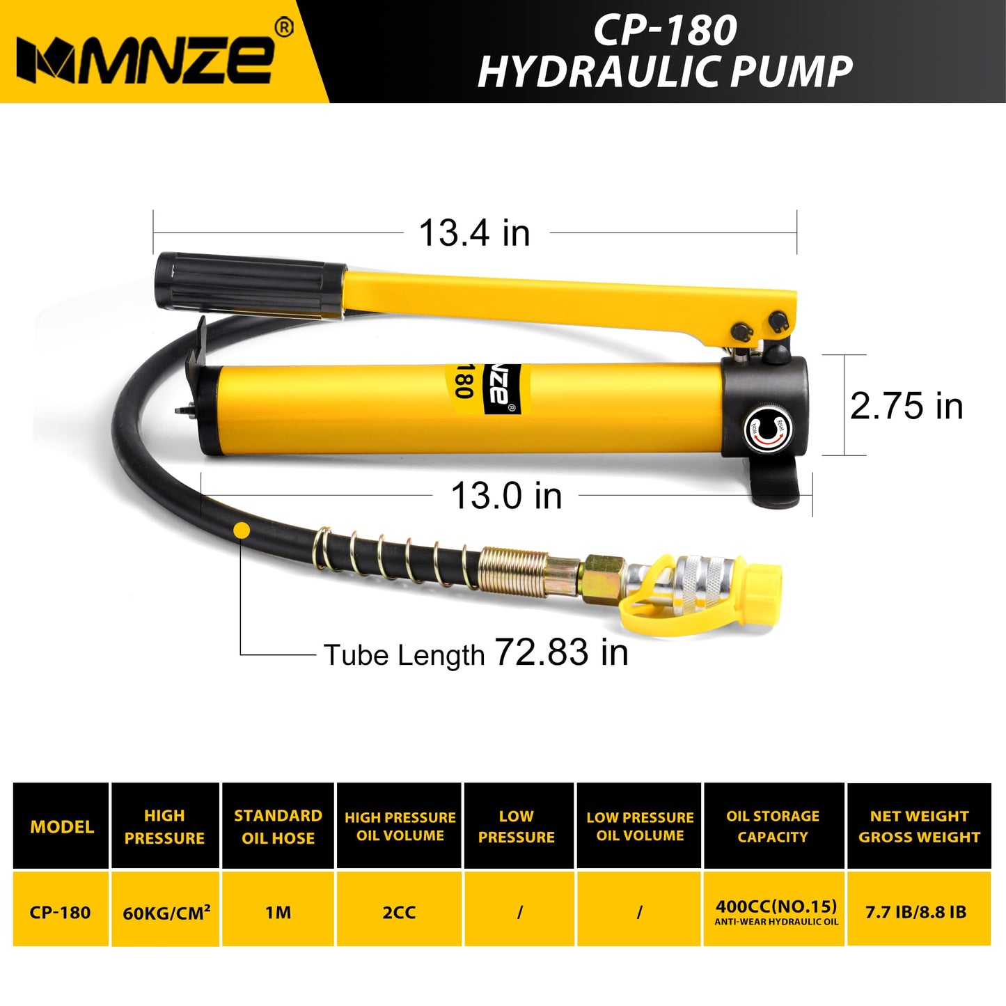 MMNZE 20T 2" Stroke Hydraulic Cylinder Jack Sets Porta Power Ram Jack Kits Single Acting Lifting Cylinder Retract Automatically with CP-180 Hydraulic Hand Pump