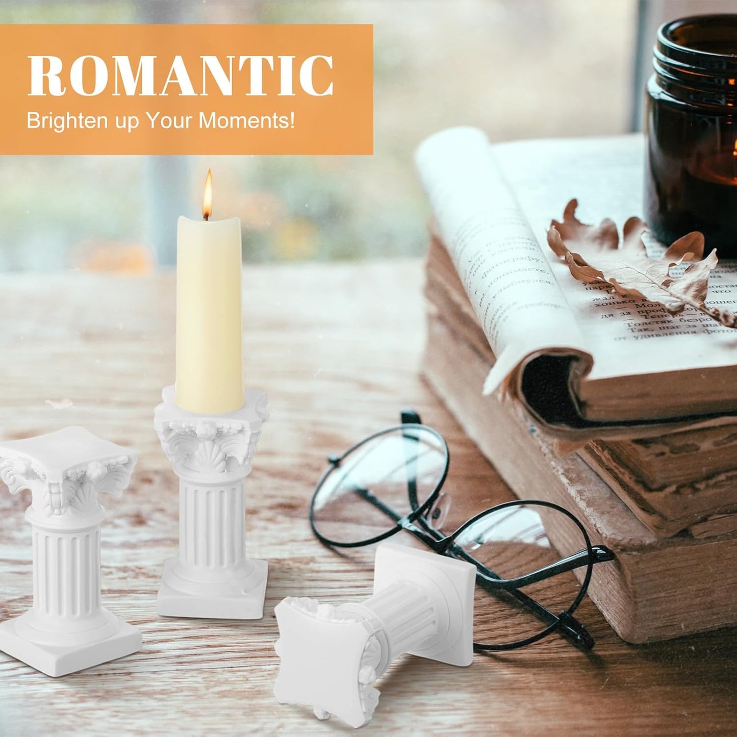 Reallnaive Mini Greek Column Candle Holders - 10 Pcs Resin Pillar Stands for Wedding & Christmas Decor