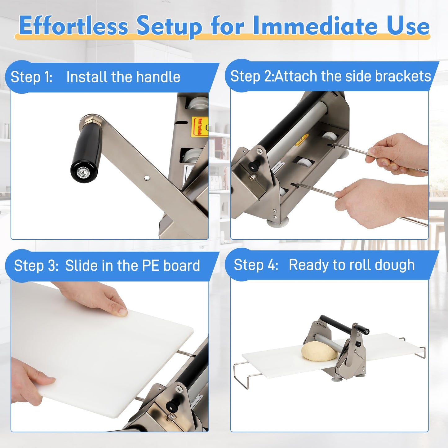 12" Folding Manual Dough Sheeter with 2 Rolling Boards, Adjustable Thickness Dough Rolling Machine, Compact Stainless Steel Dough Sheeter for Pizza, Pastry, Pasta, Fondant, Cookie Dough & Home Baking