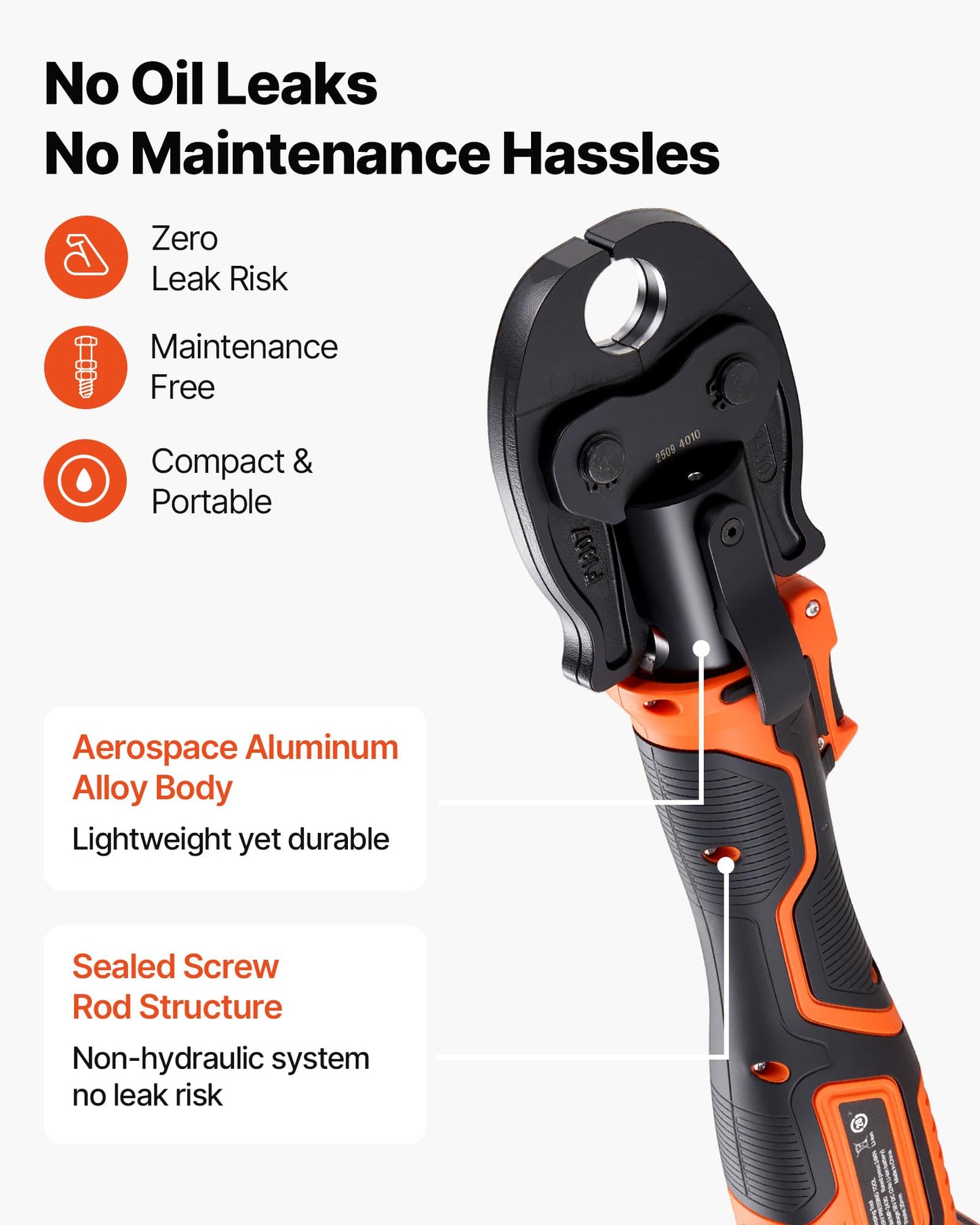 VEVOR Press Tool, 18V Electric Pipe Crimping Tool for 1/2" 3/4" 1" PEX Pipe Stainless Steel Rings, 24KN PEX Press Tool Compatible with PureFlow - with 3 VPF Jaws, 2pcs 2AH Batteries, Charger & Toolbox