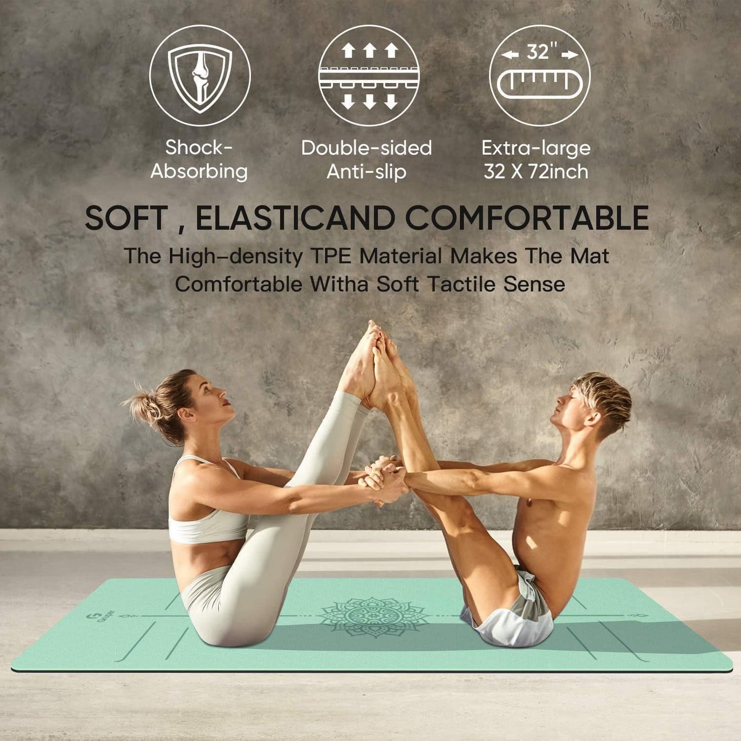 Yoga Mat Non Slip TPE Thick Yoga Mat with Alignment Mark, Large Size 72"L x 32"W x 0.32"Th or 0.24"Th, Anti-Tear Exercise & Fitness Mat for Yoga, Pilates & Floor Workouts (Green Black, Thickness-6mm)