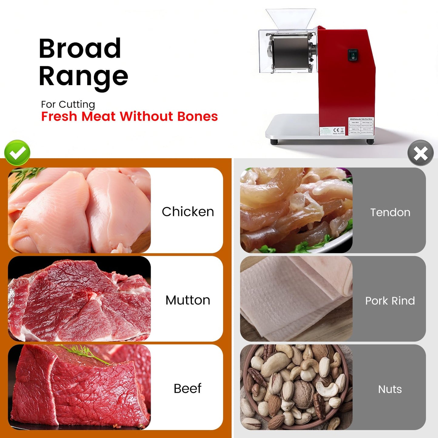 Meat Cutter Machine, 1100W Electric Slicer Cutting Machine Portable Commercial Meat Slicer with Raised Inlet & Stainless Steel Knife Comb for Home Kitchen Supermarket Beef Chicken Lamb