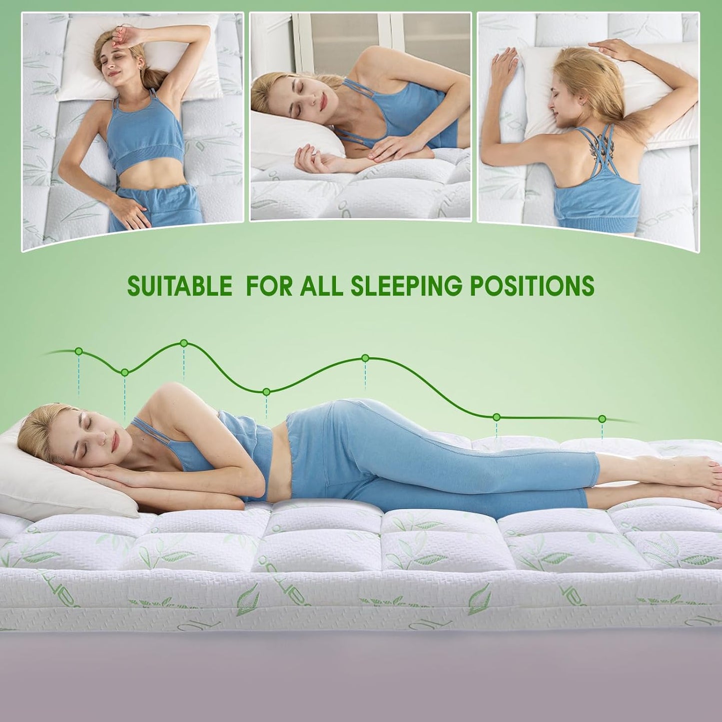 WhatsBedding Queen Mattress Topper - Soft Pillow Top with Deep Pocket & Bamboo Viscose Air Layer