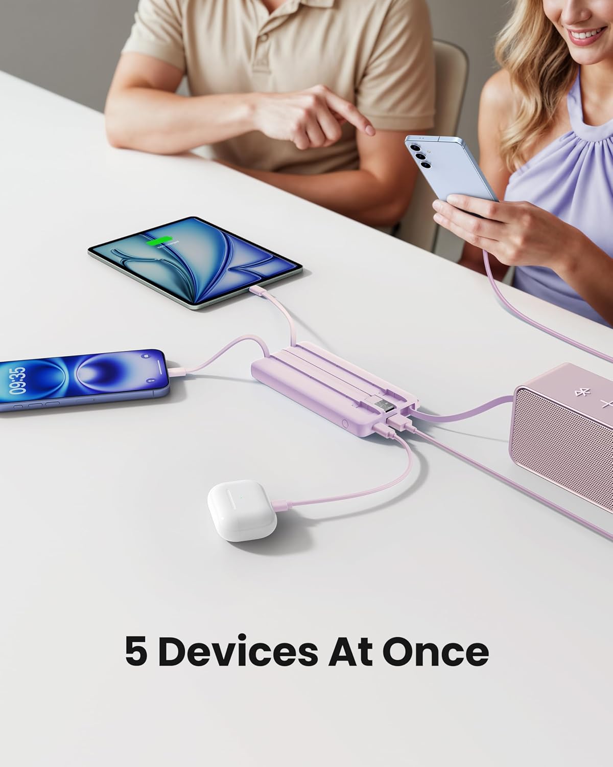 Coowisty 10000mAh Pack 5 2 Portable Charger with Built-in Cable, Slim USB C Power Bank, External Battery Outputs Inputs