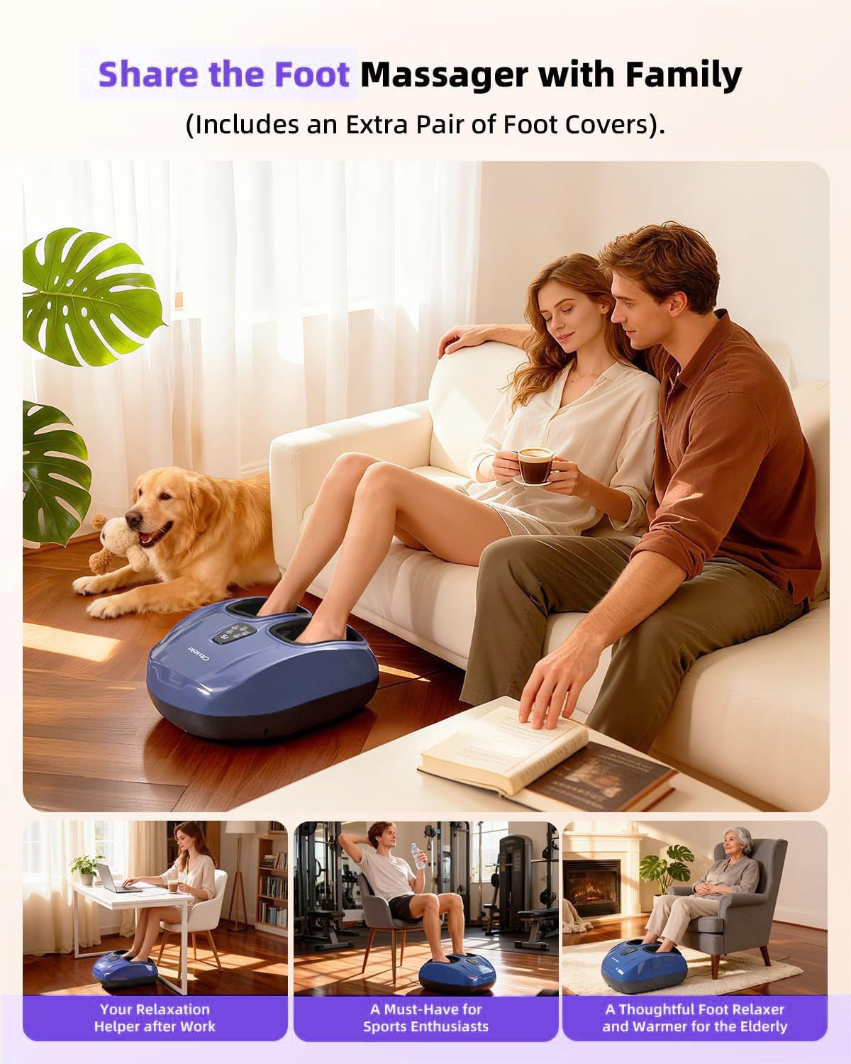 Ohiele Foot Massager with Heat,Shiatsu Deep Kneading Massager for Plantar Fasciitis, Foot Massage Machine with Multi Massage Modes & Remote Control for Pain Relief (Purple)